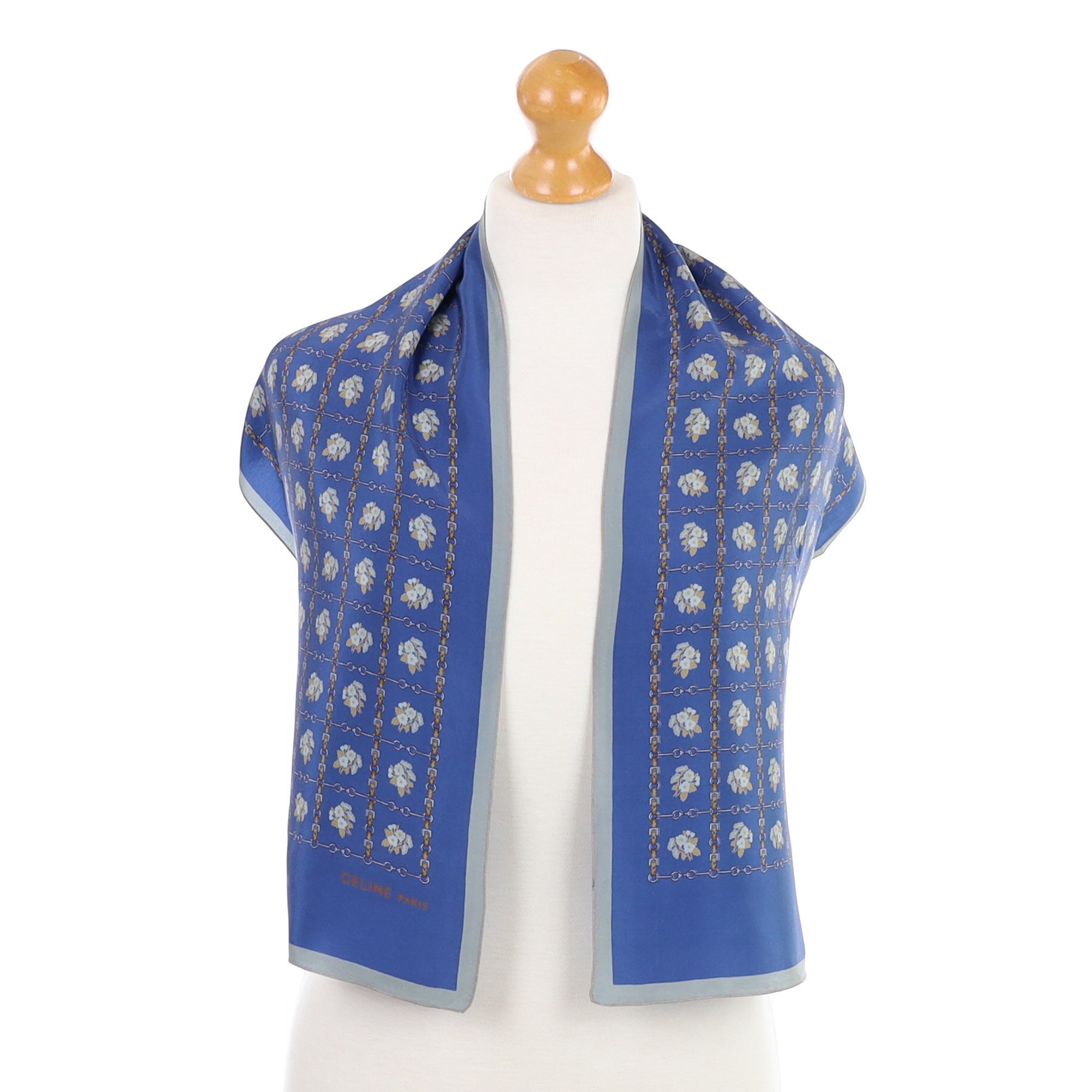 1960s Celine Blue Vintage Silk Scarf