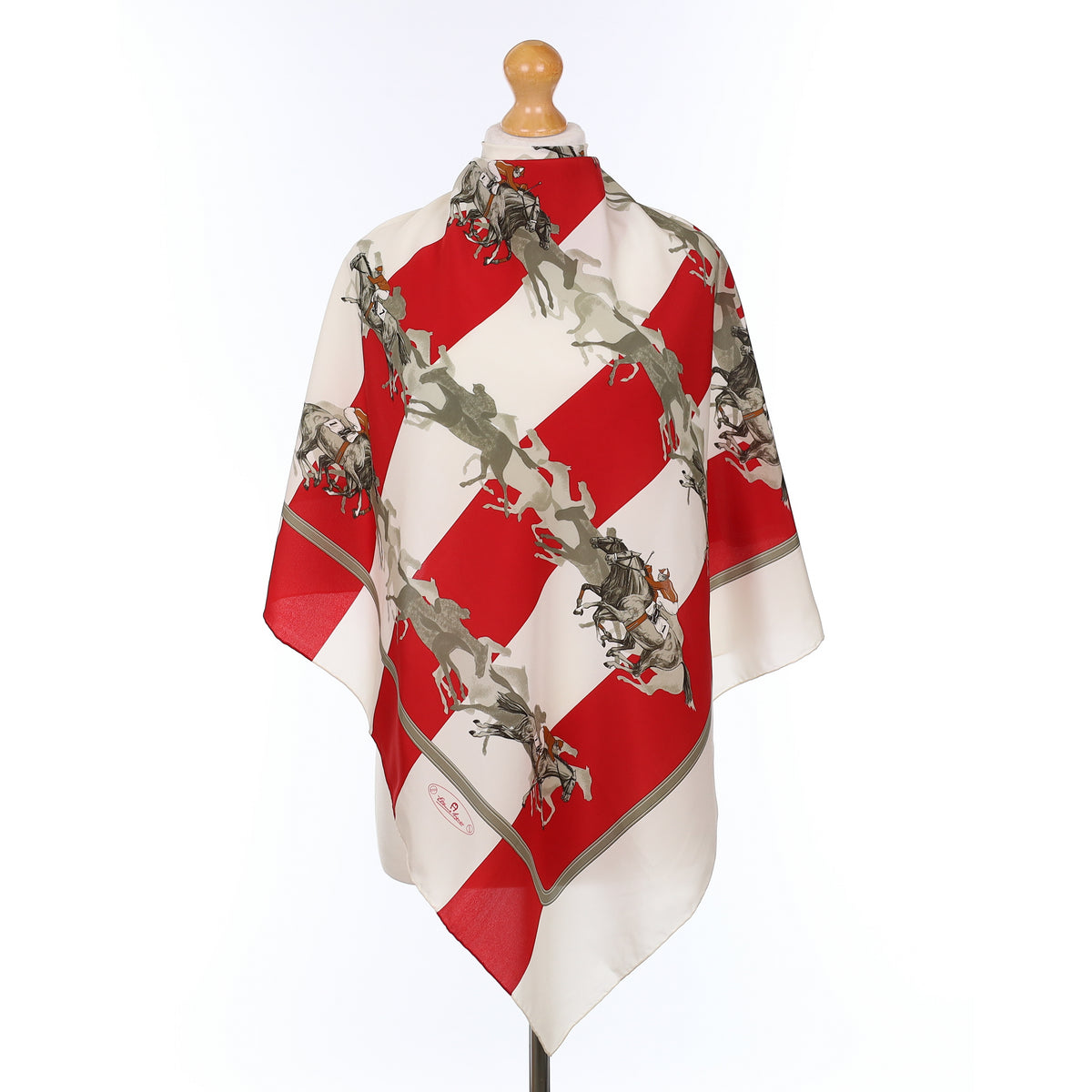 Brand New Etienne Aigner Red Stripe Equestrian Silk Scarf