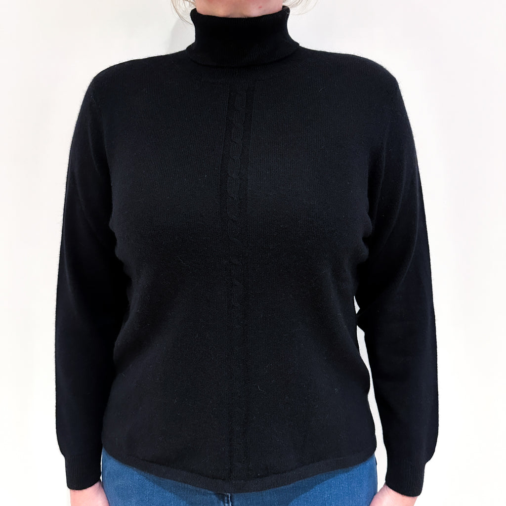 Black Cashmere Polo Neck Jumper Large