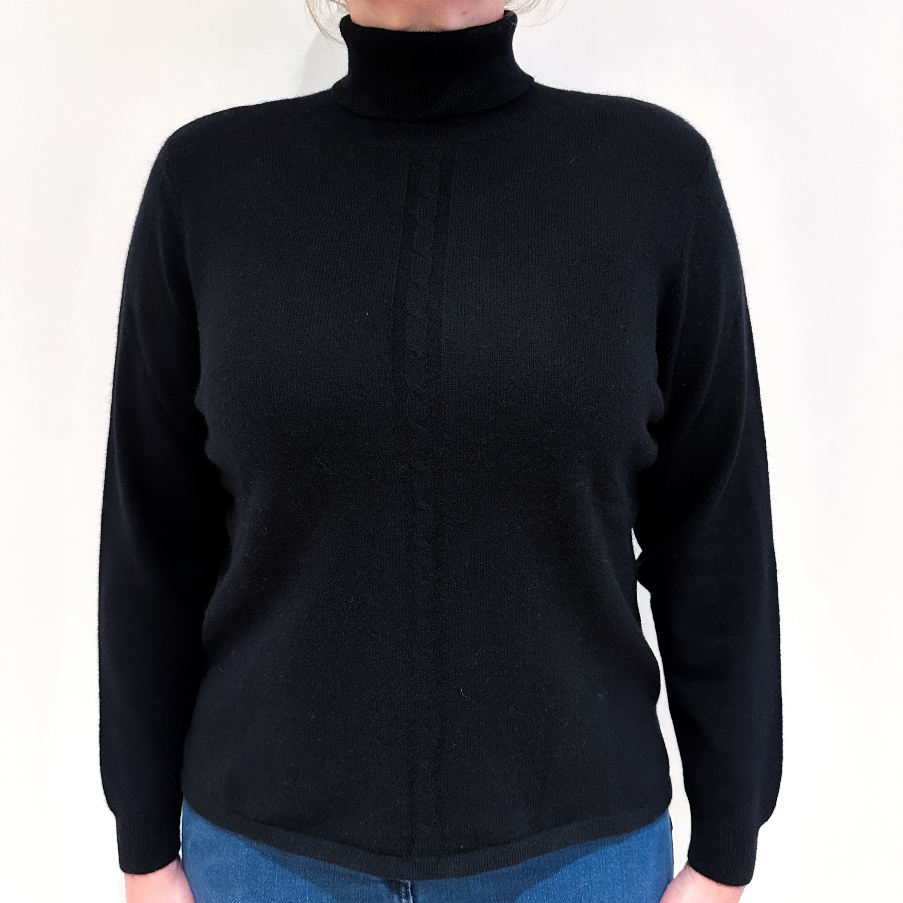 Black Cashmere Polo Neck Jumper Large