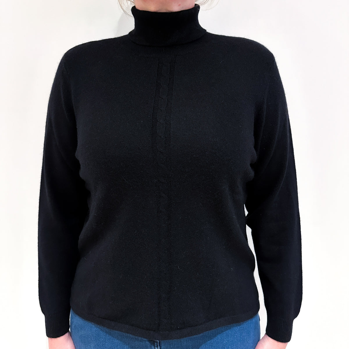 Black Cashmere Polo Neck Jumper Large