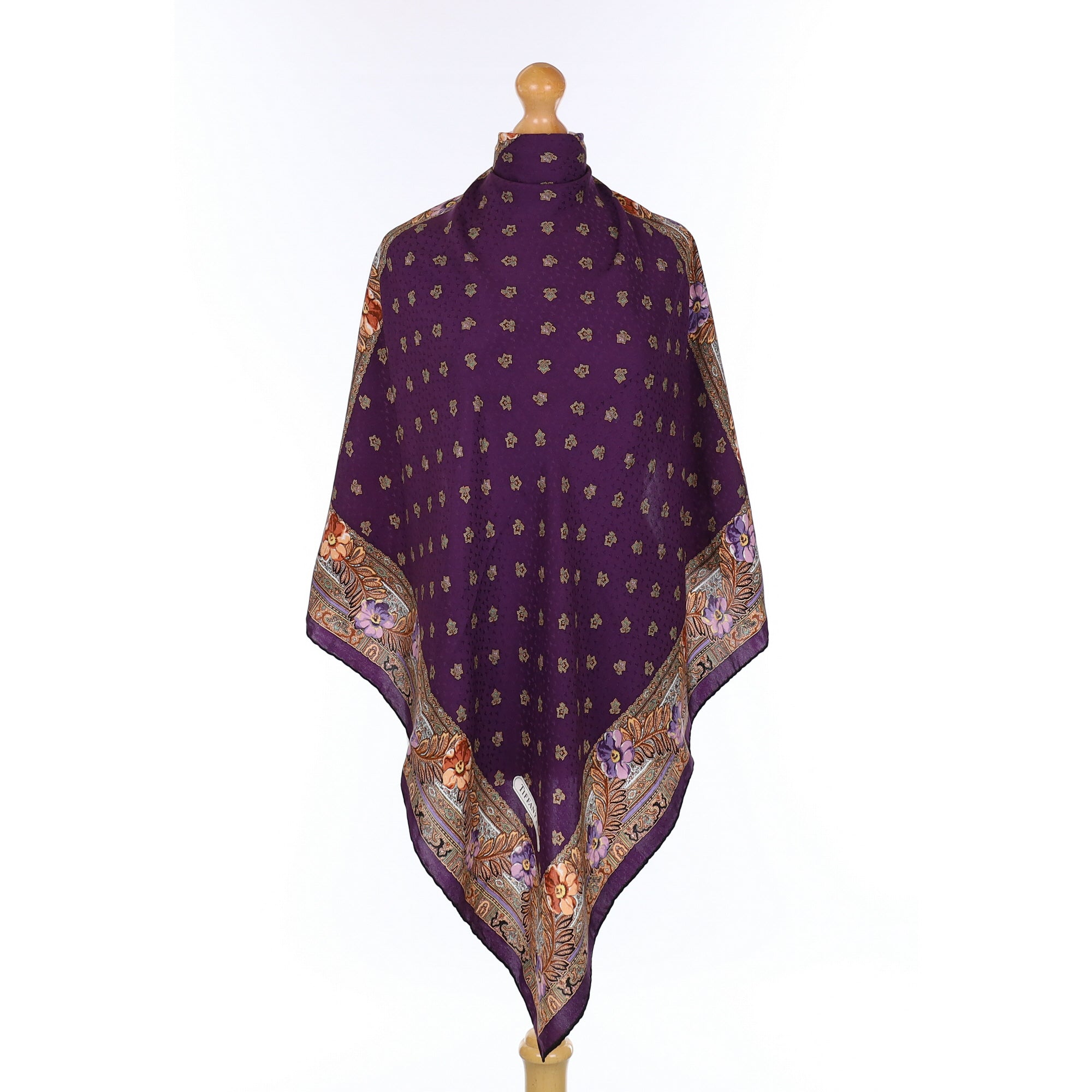 Pristine Tiffany & Co Purple Patterned Vintage Silk Scarf