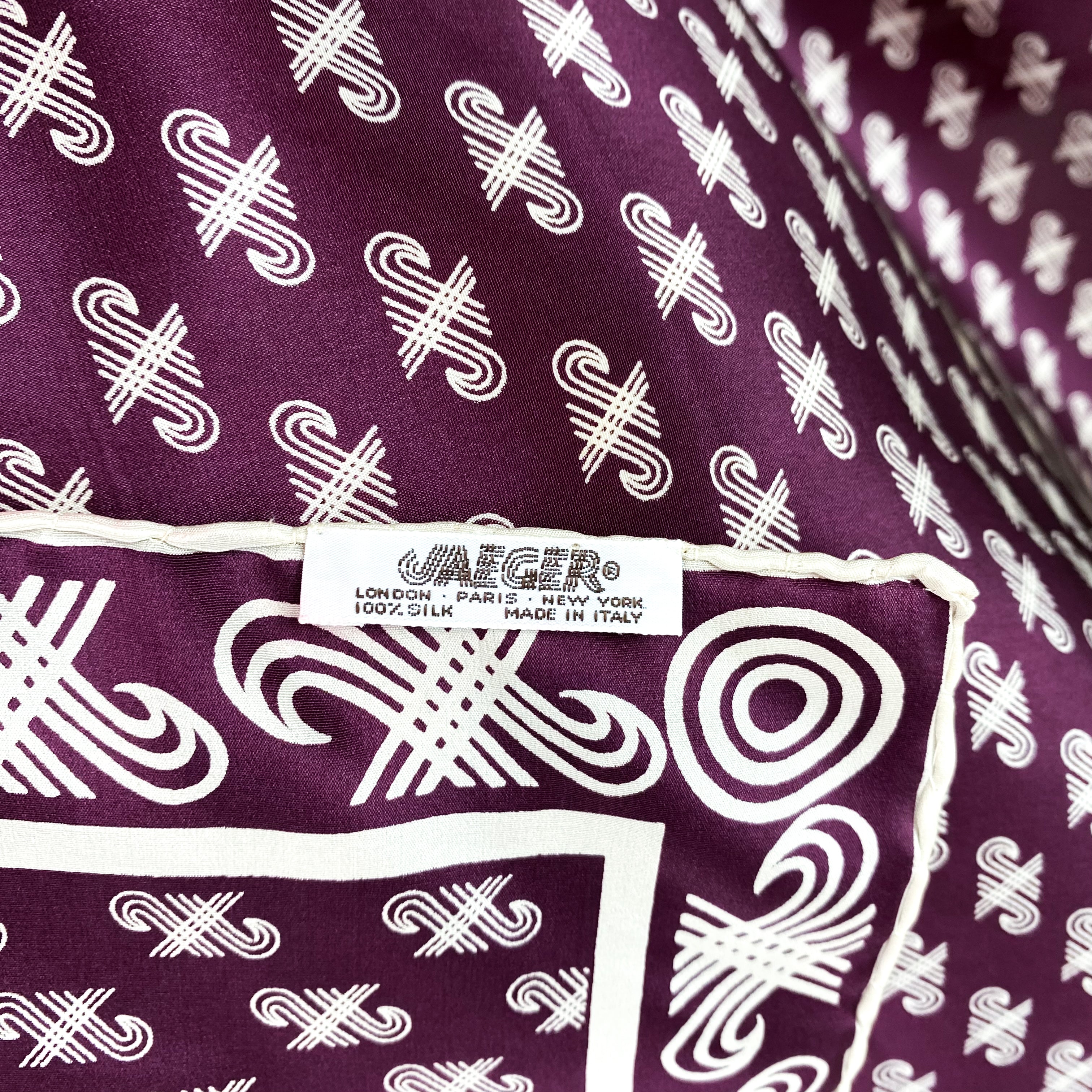 1970s Claret & Cream Jaeger Silk Scarf