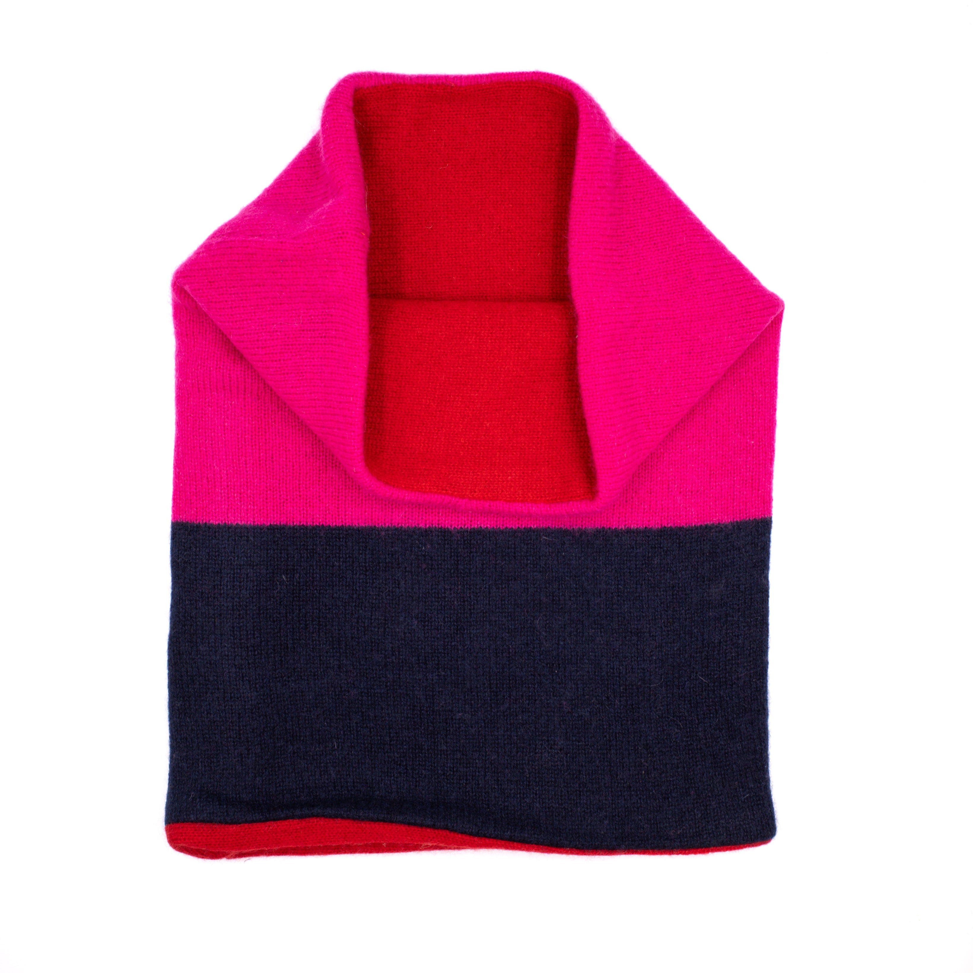 Fuchsia Pink, Navy and Red Patterned Luxury Double Layered Snood