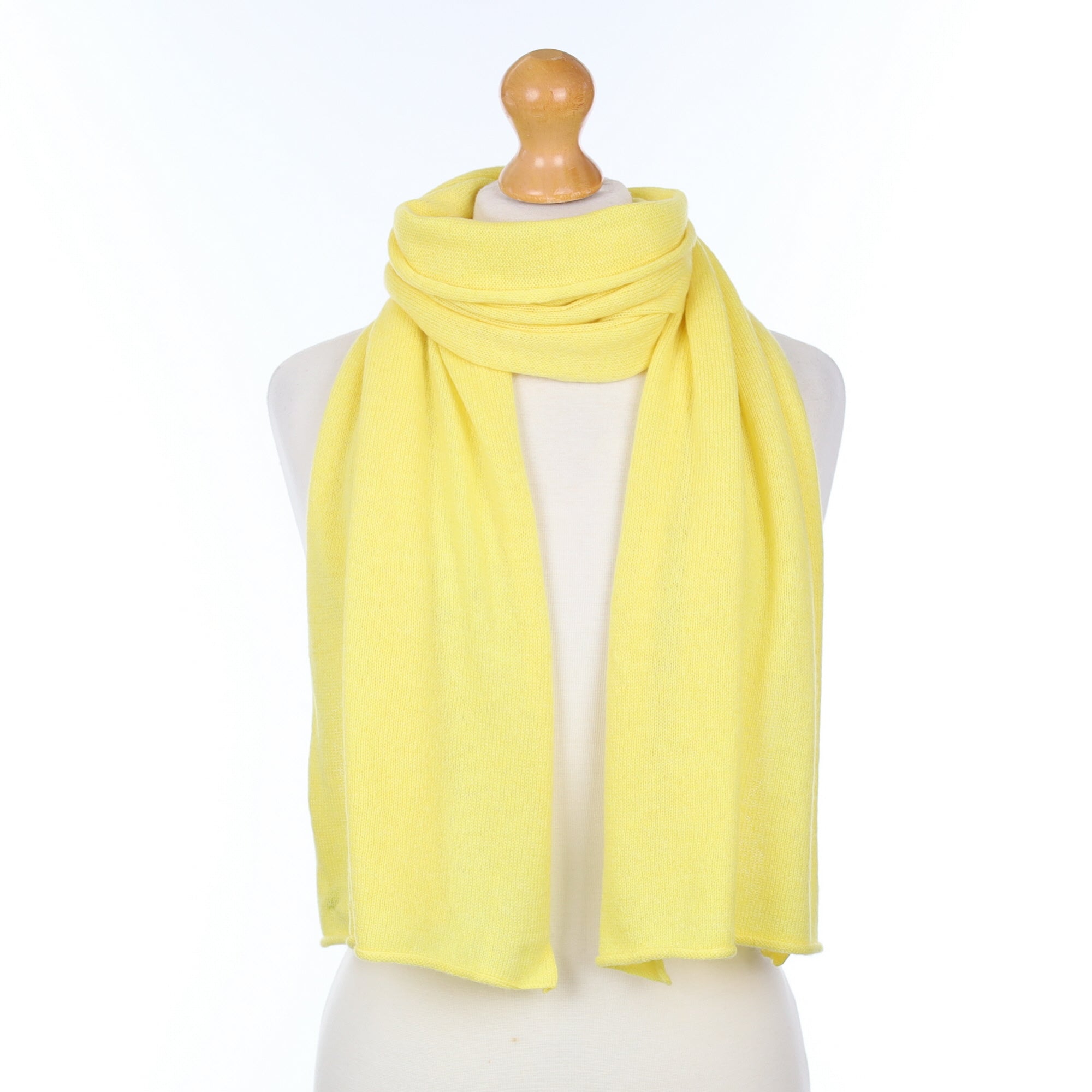 Brand New Scottish Lemon Yellow Cashmere Knitted Scarf