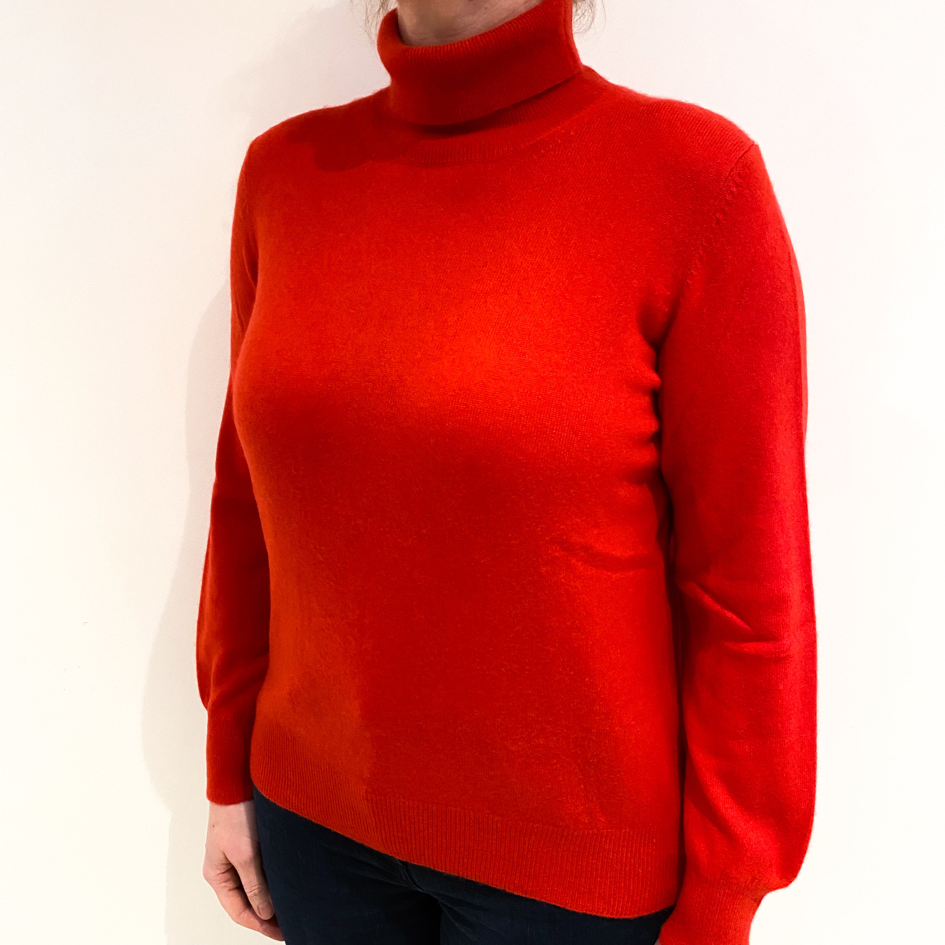 Vermillion Red Cashmere Polo Neck Jumper