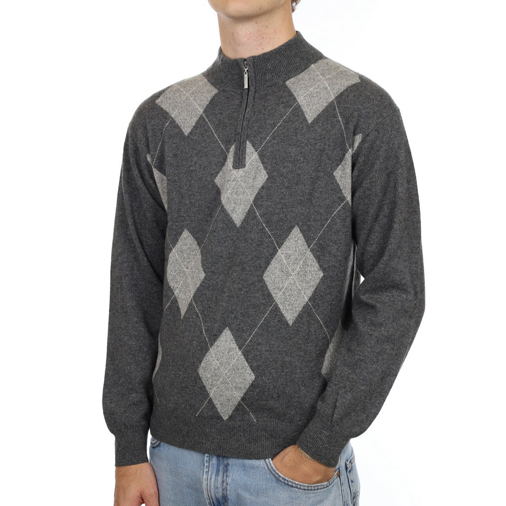 Men’s Charcoal Grey Cashmere 1/4 Zip Neck Large