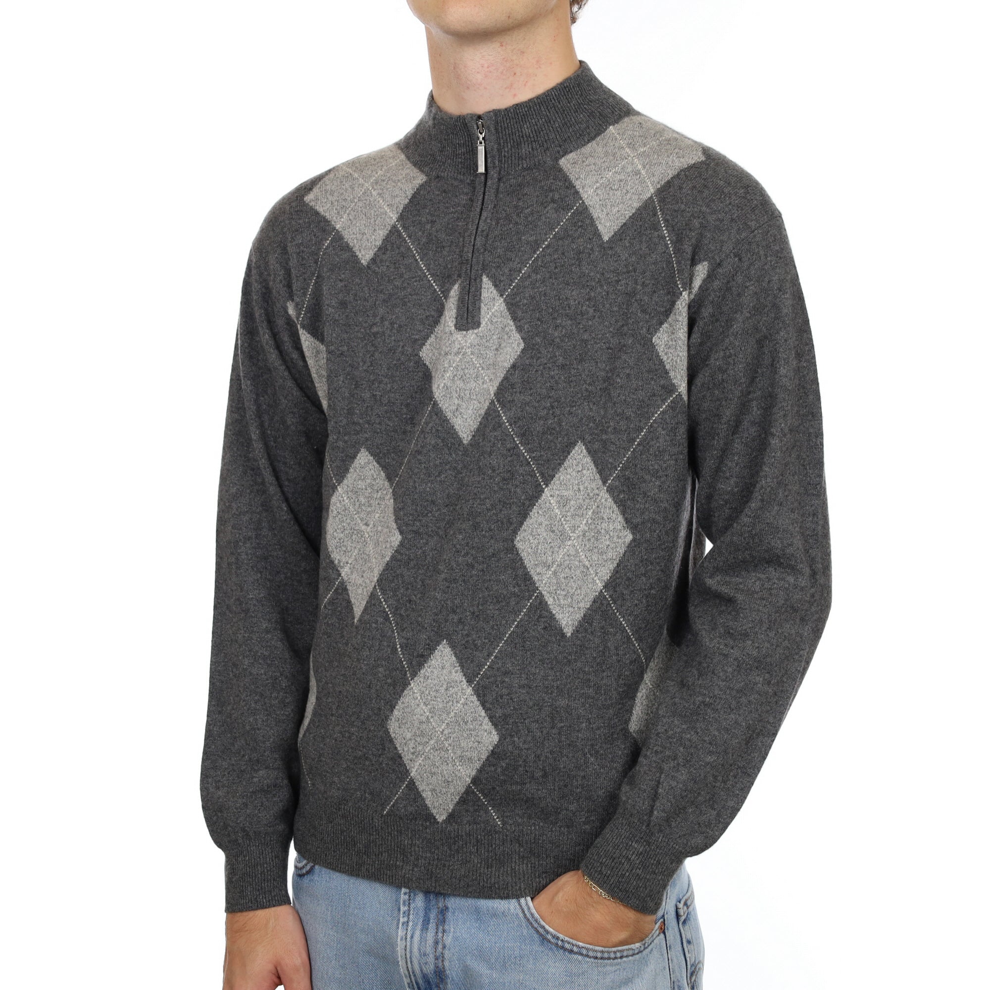 Men’s Charcoal Grey Cashmere 1/4 Zip Neck Large