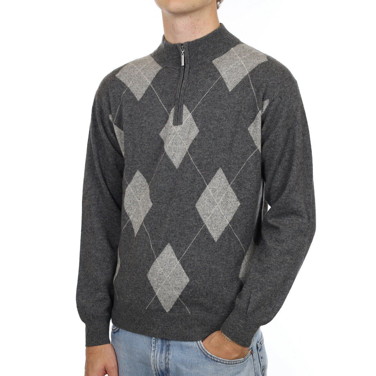 Men’s Charcoal Grey Cashmere 1/4 Zip Neck Large