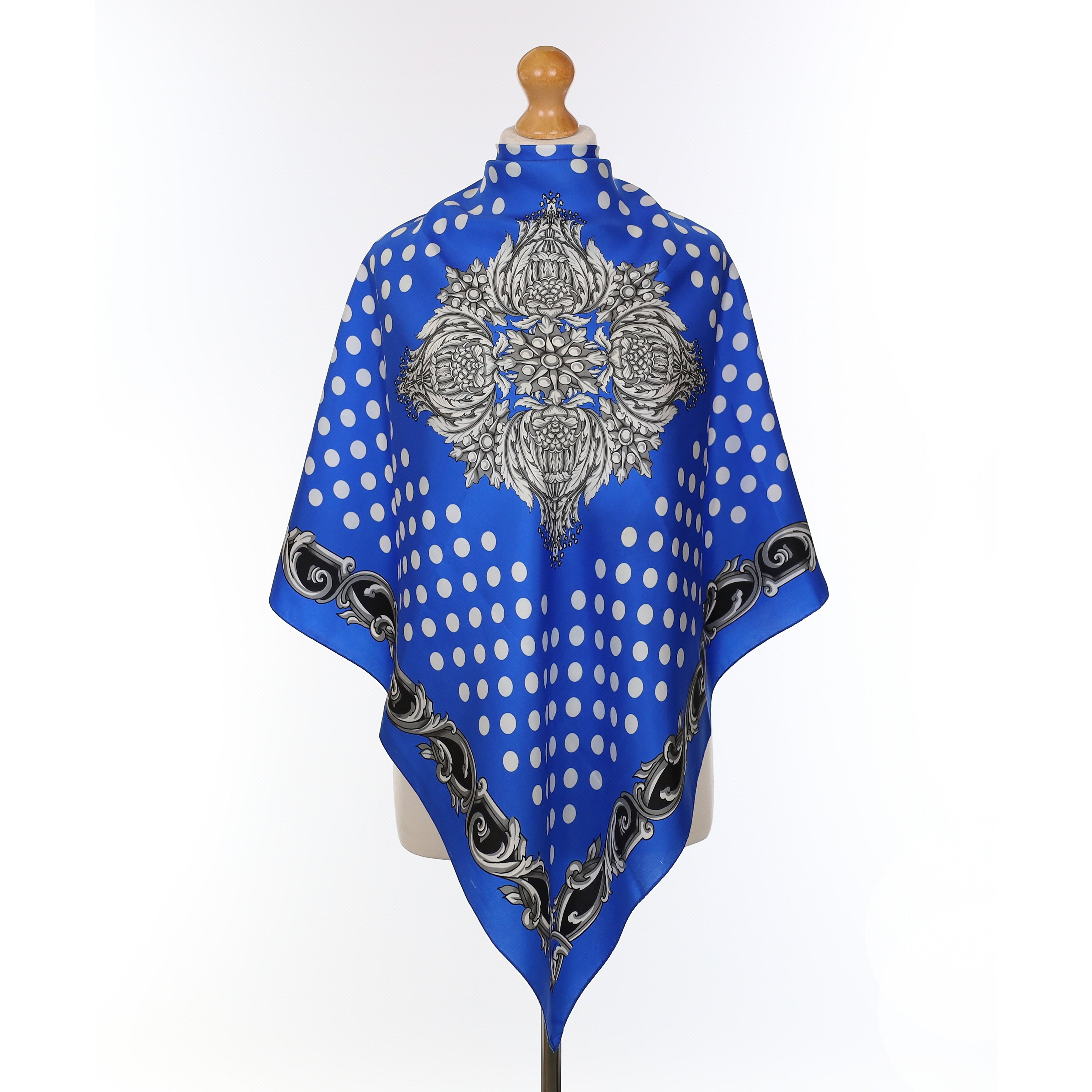 Blue And Silver Baroque Vintage Silk Scarf