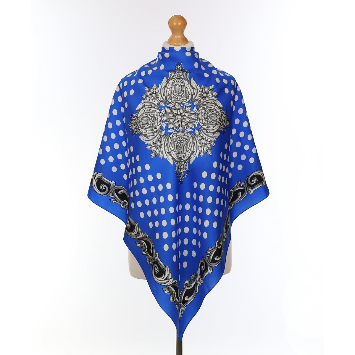 Blue And Silver Baroque Vintage Silk Scarf