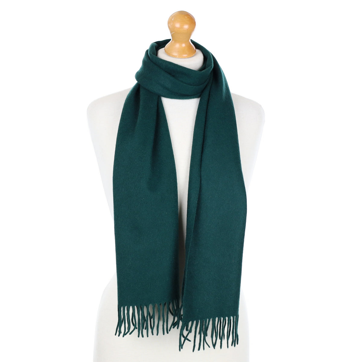 Bottle Green Cashmere Fringed Woven Scarf