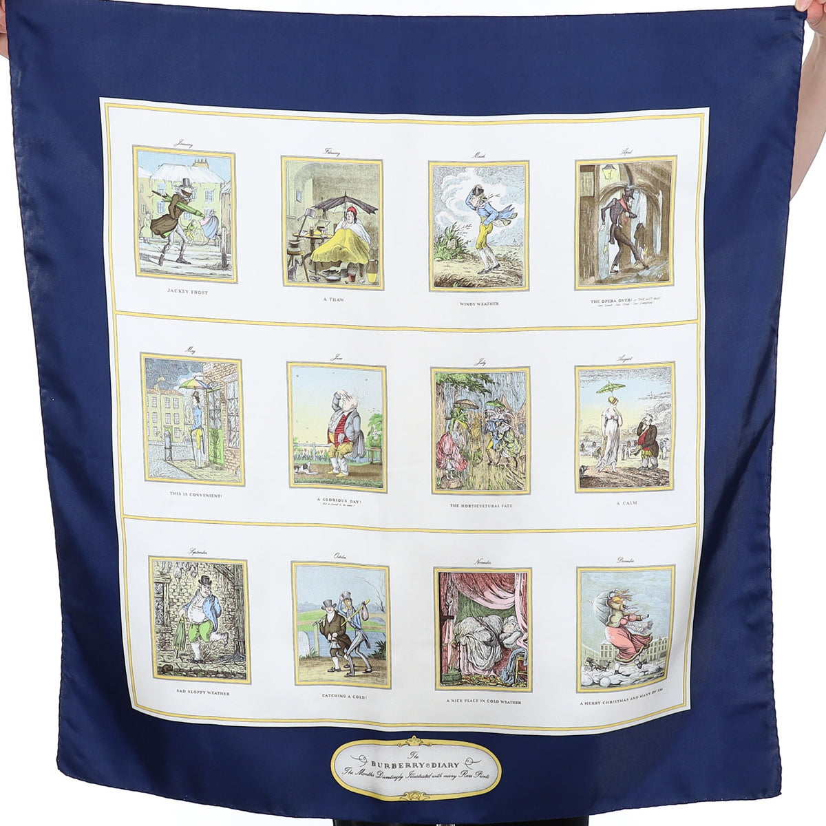 Burberrys’ Vintage Weather Illustration Silk Scarf