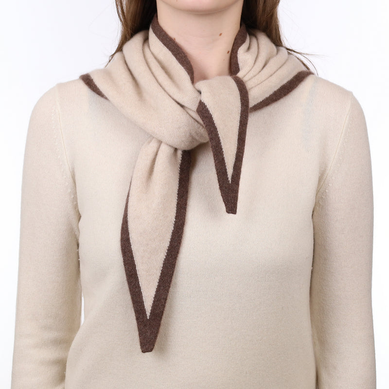 Brand New Sand Beige and Mocha Recycled Cashmere Triangle Scarf
