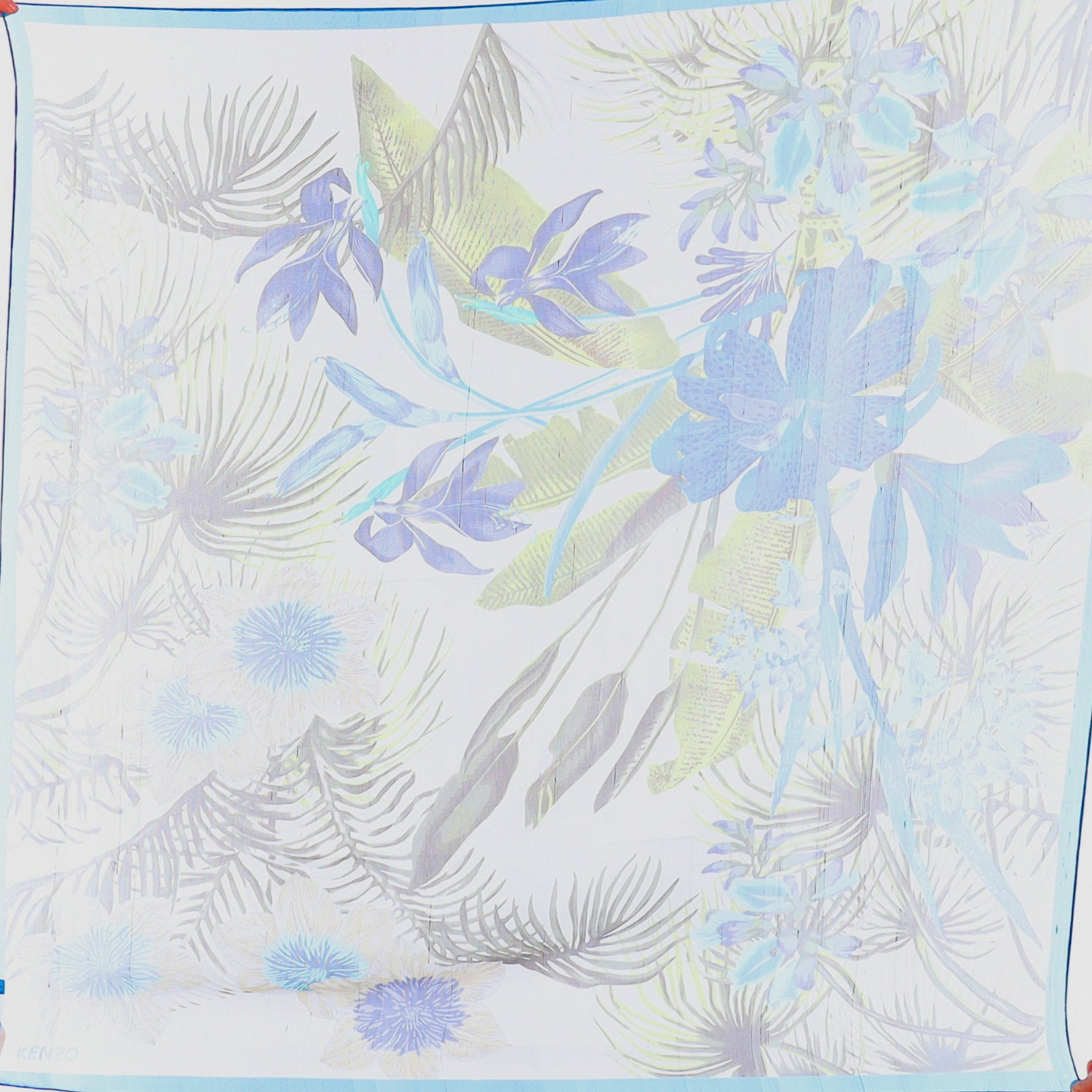 Brand New Kenzo Blue Floral Chiffon Silk Scarf