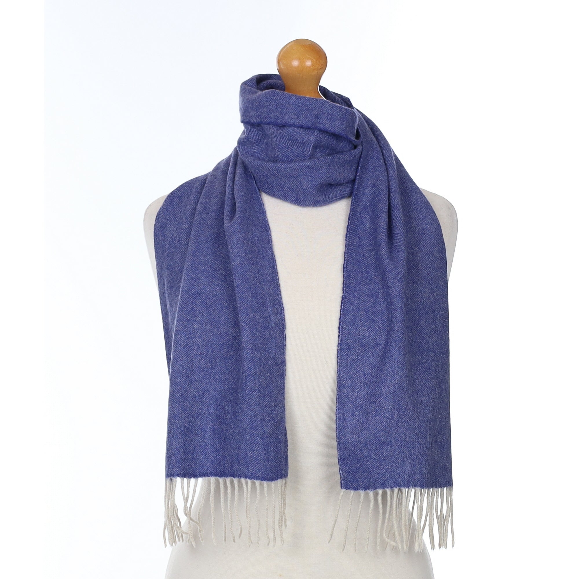 Blue Herringbone Cashmere Woven Scarf