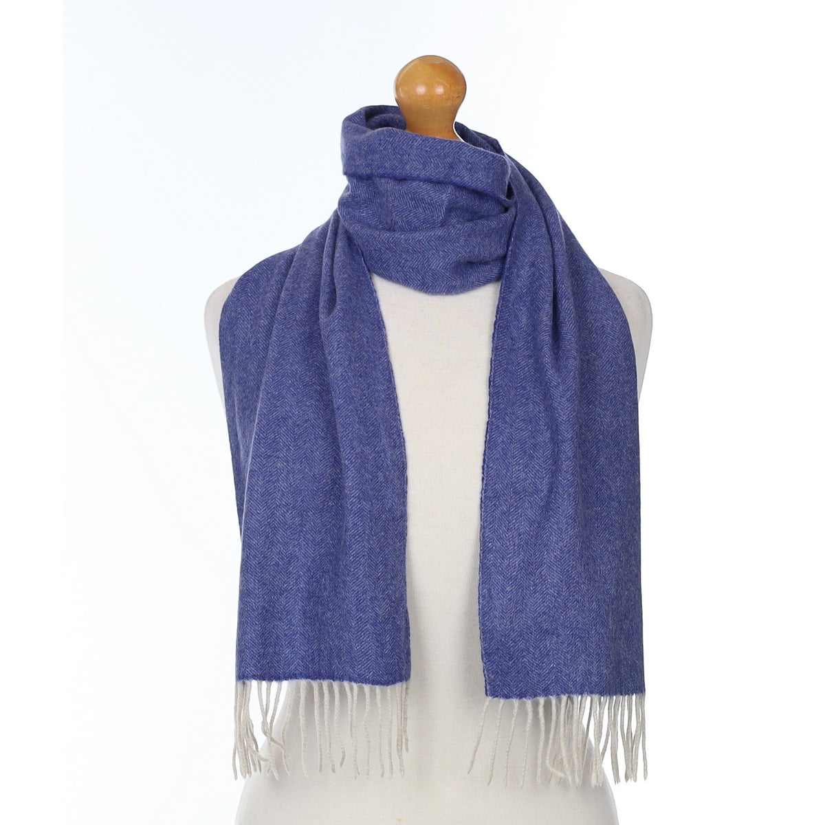 Blue Herringbone Cashmere Woven Scarf