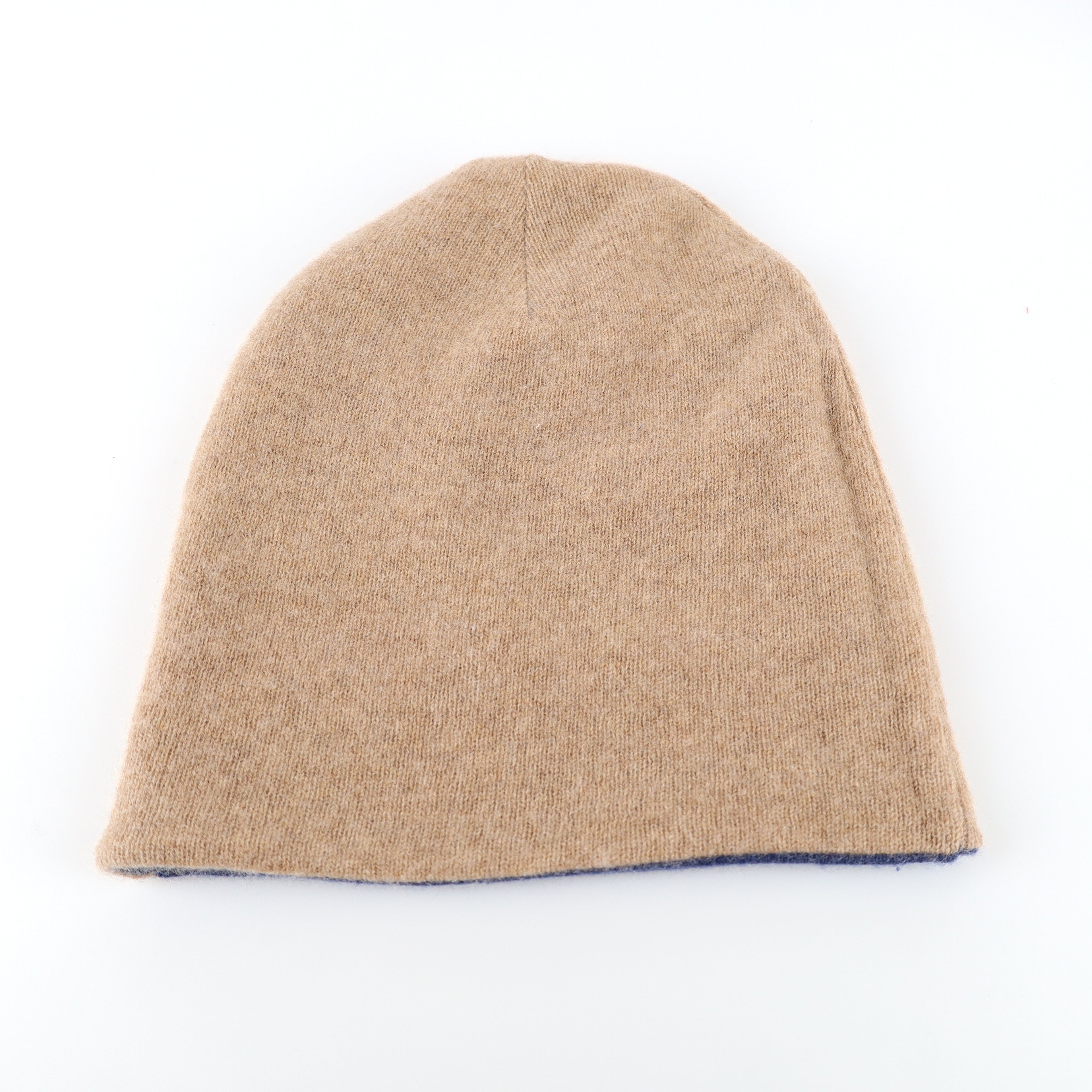 Denim Blue and Camel Cashmere Beanie Hat