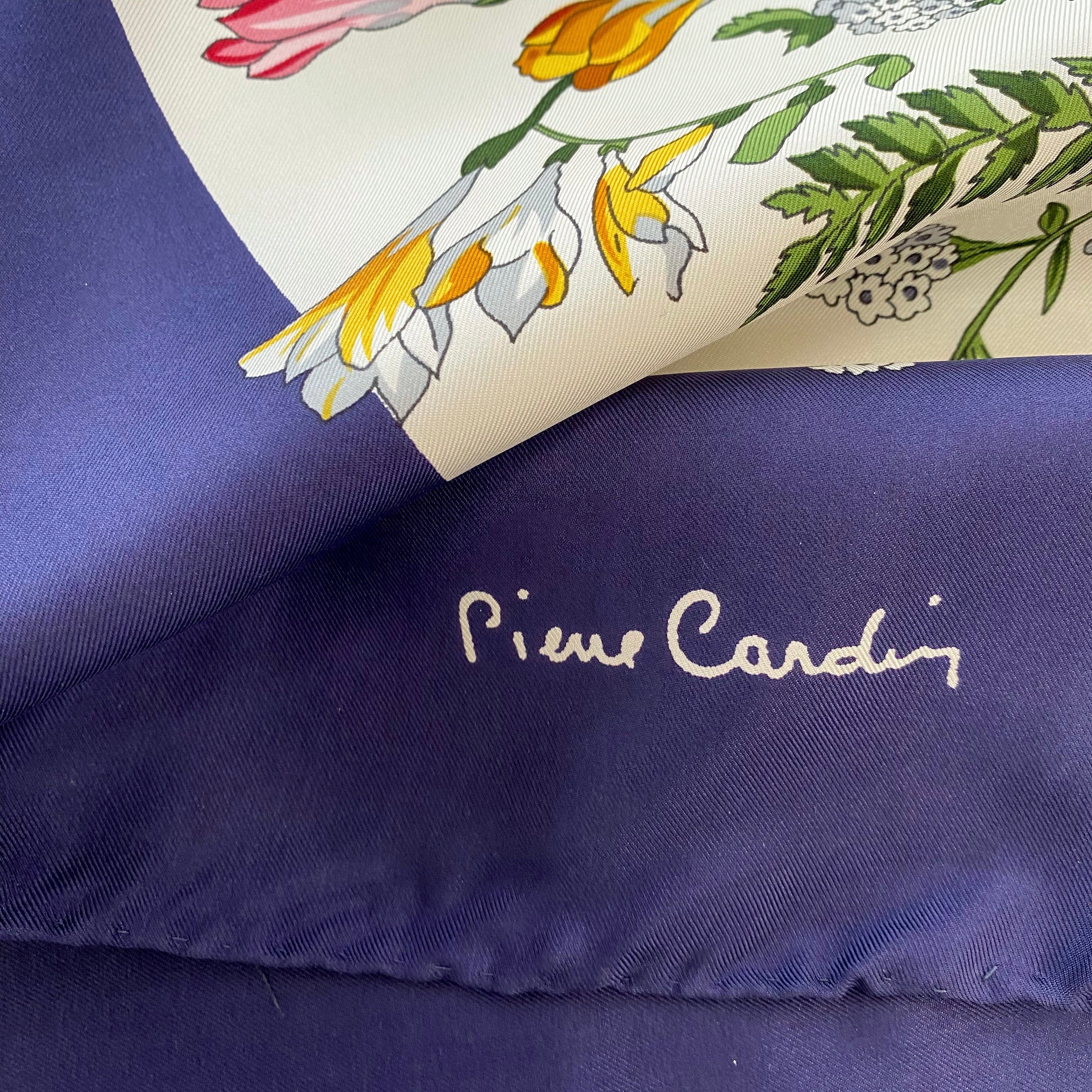 Pierre Cardin Floral and Navy Silk Scarf