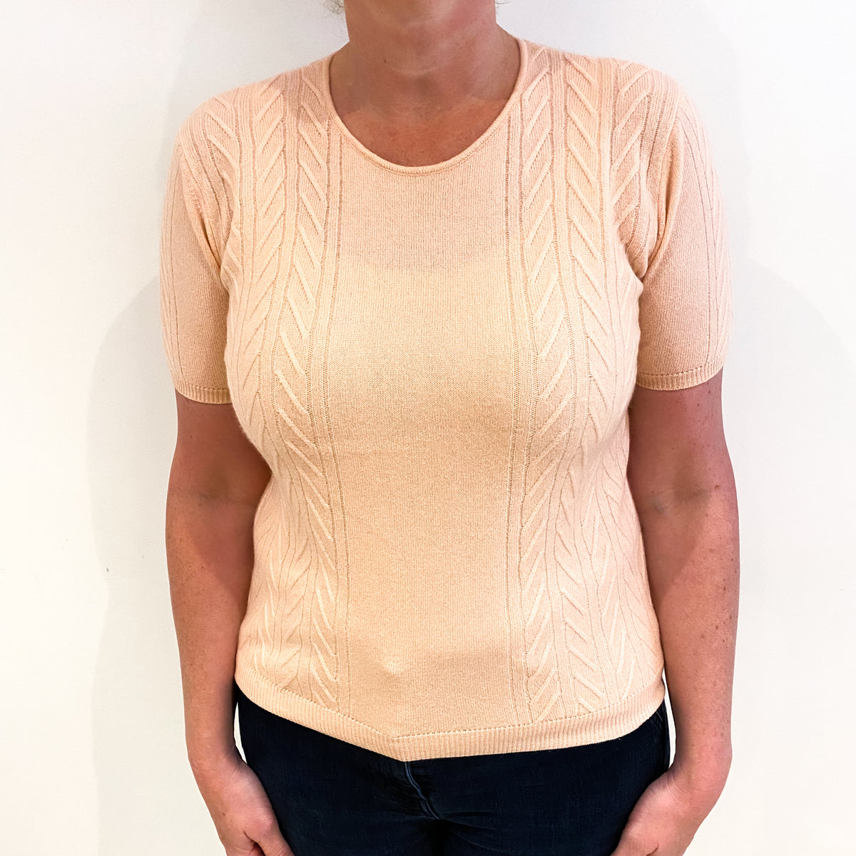 Shell Pink Cashmere Crew Neck Short Sleeved Jumper Large
