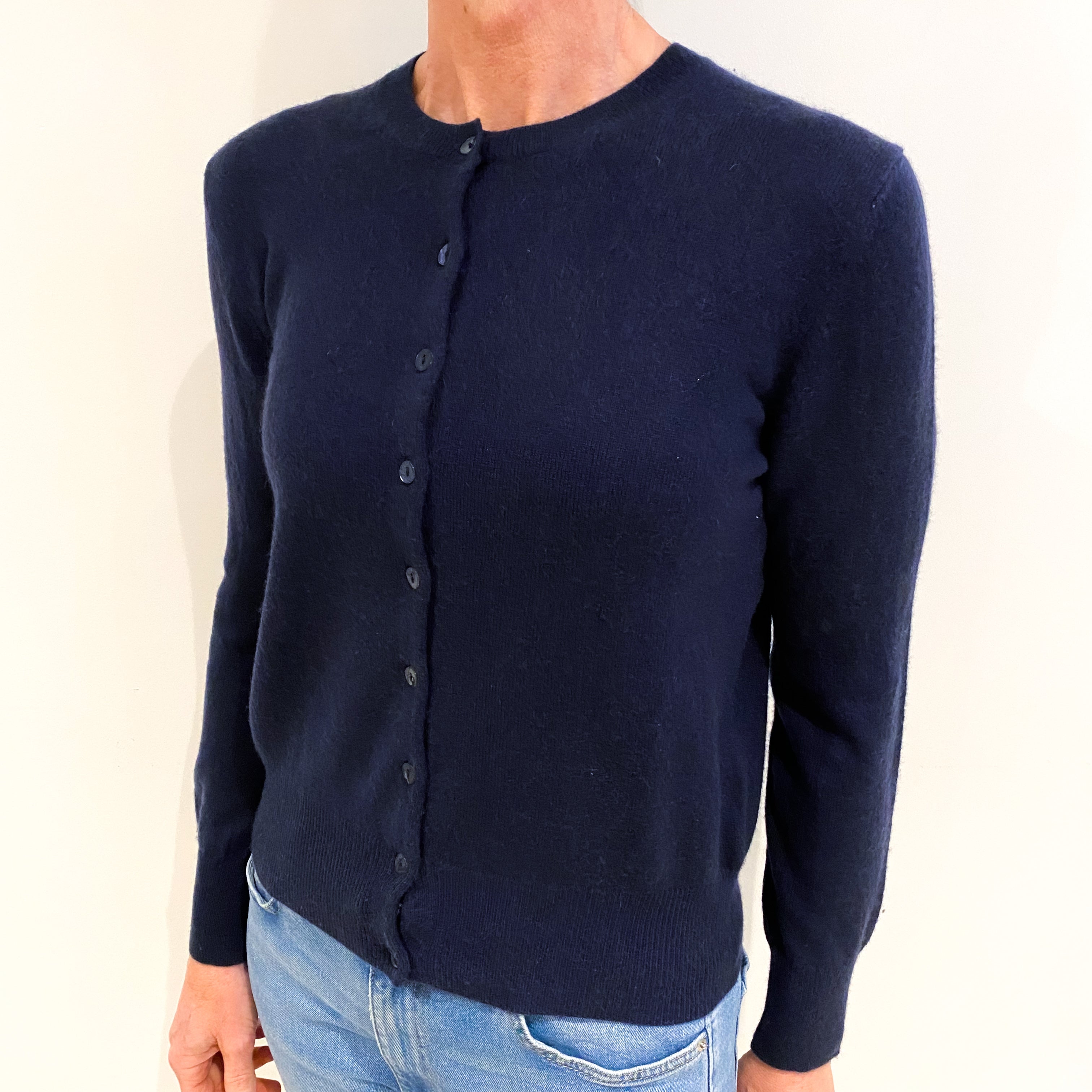 Midnight Blue Cashmere Crew Neck Cardigan Small