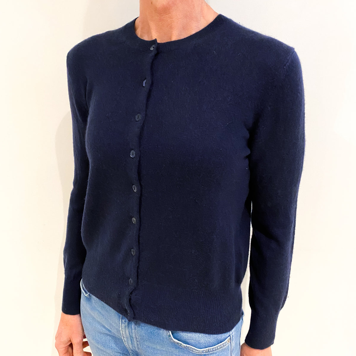 Midnight Blue Cashmere Crew Neck Cardigan Small