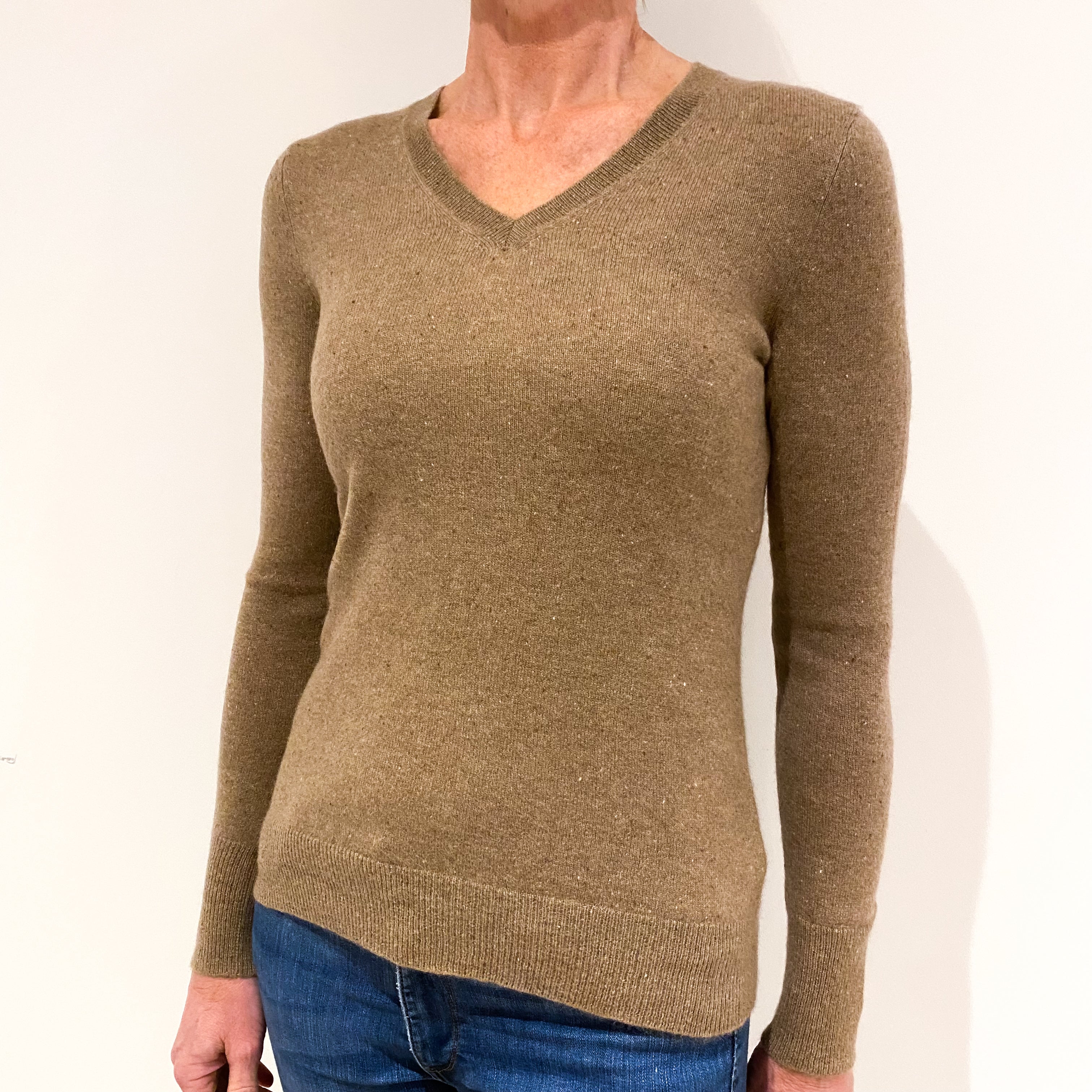 Biscuit Brown Cashmere V-Neck Jumper Small