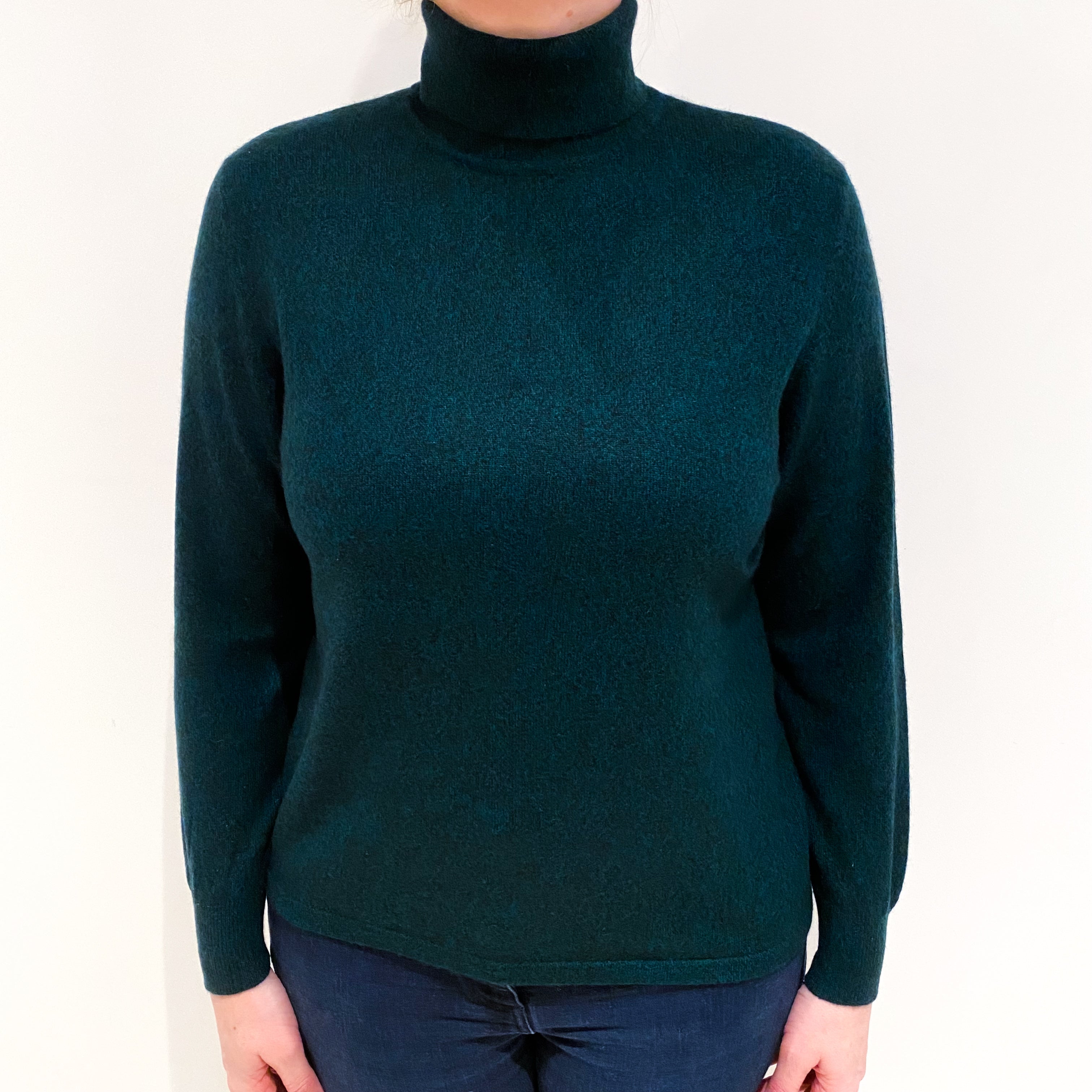 Forest Green Marl Cashmere Polo Neck Jumper Large