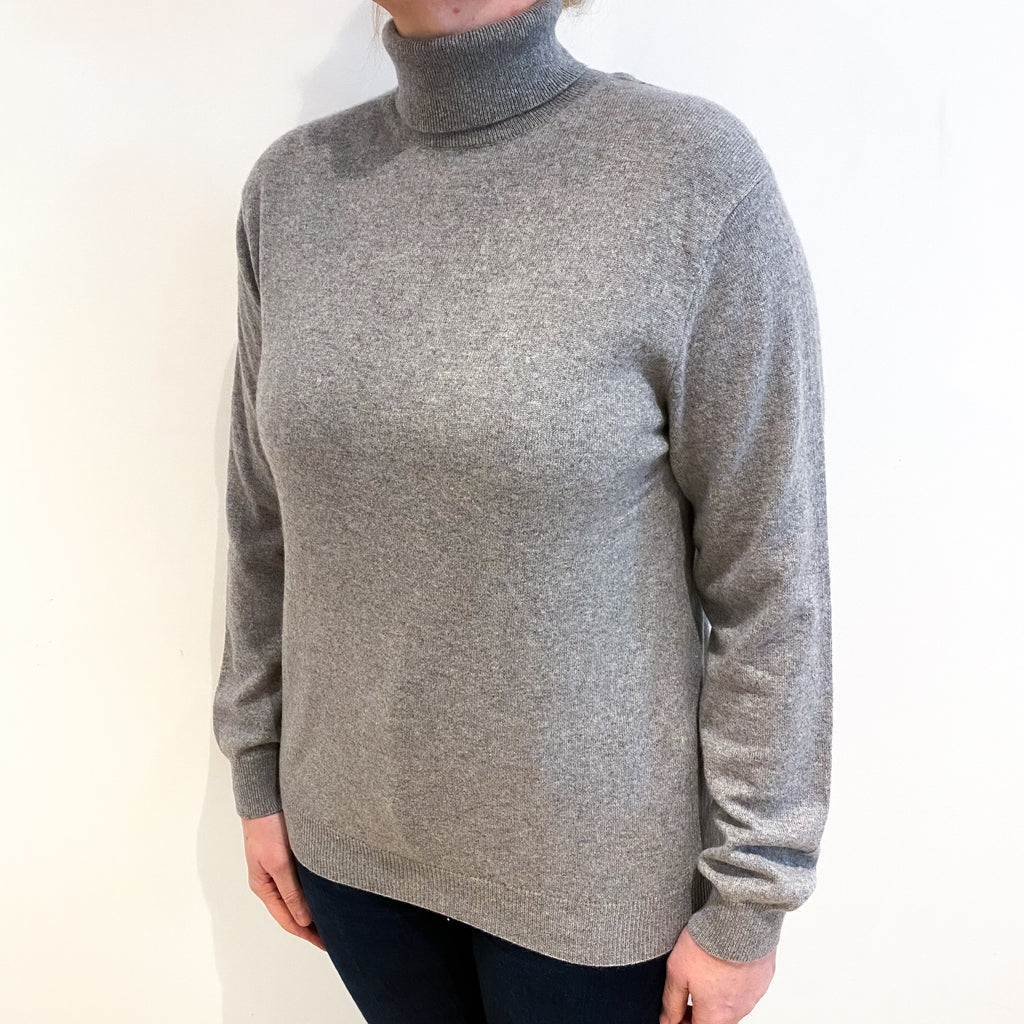 Light Grey Cashmere Polo Neck Jumper Large