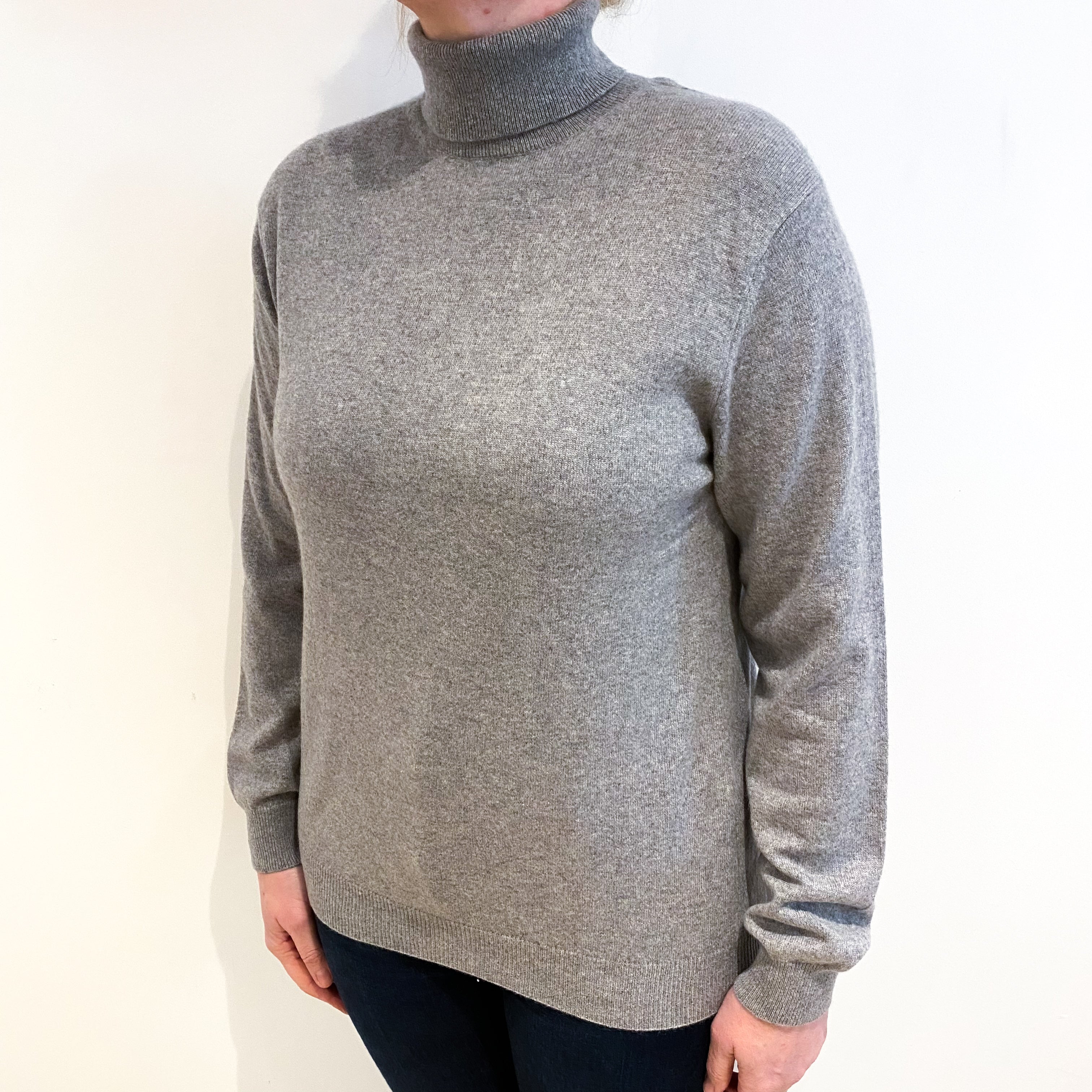 Light Grey Cashmere Polo Neck Jumper Large