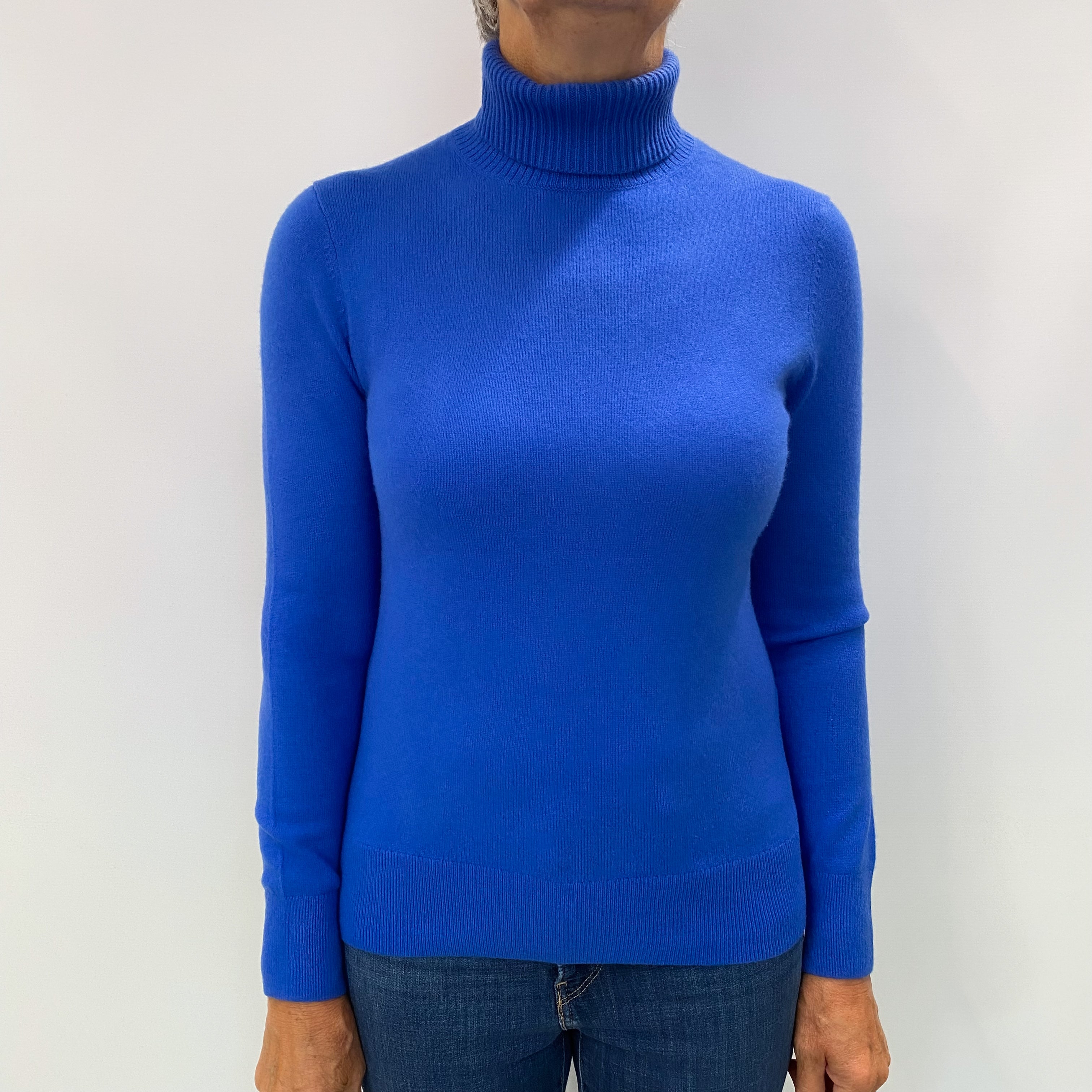 Azure Blue Cashmere Polo Neck Jumper Medium