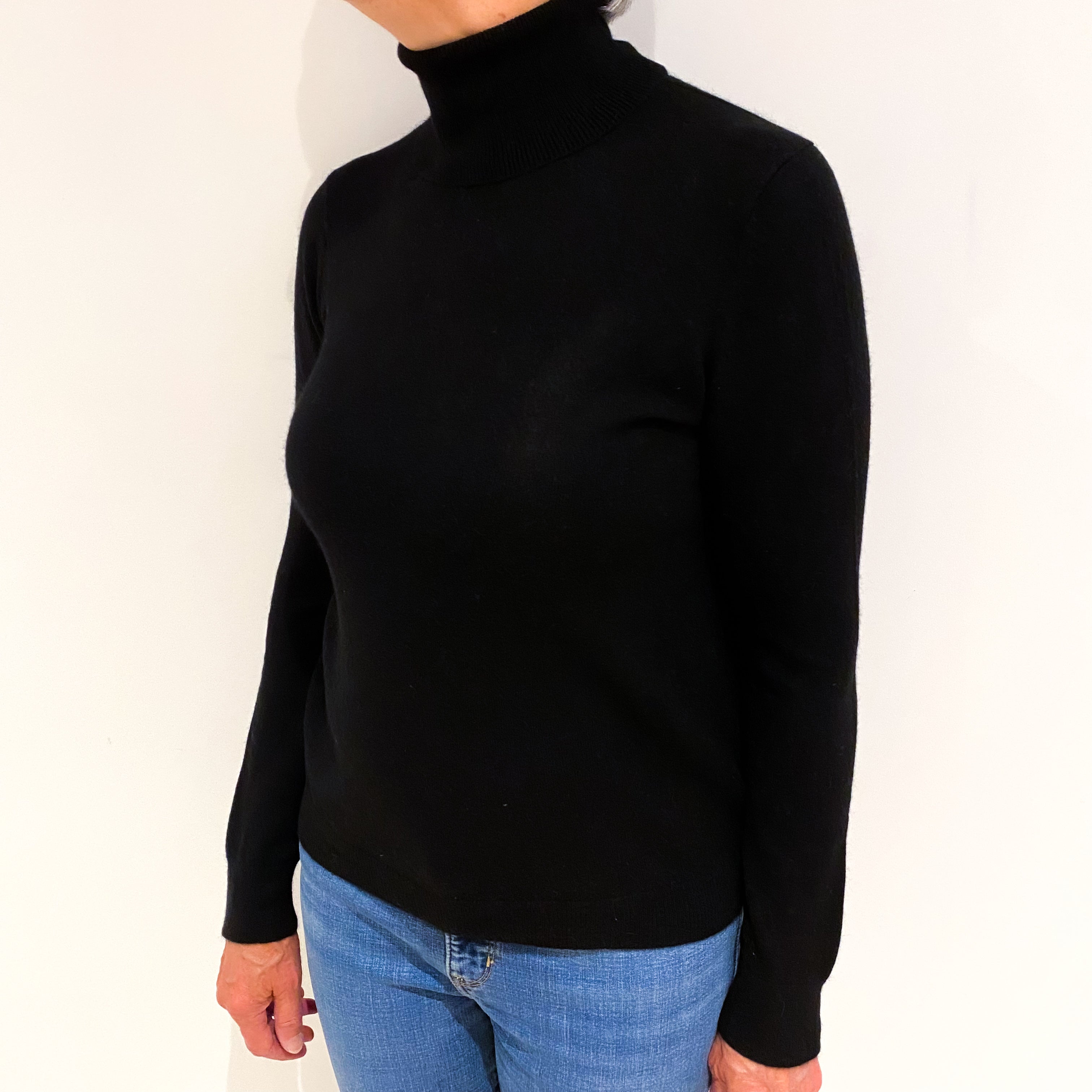 Black Cashmere Polo Neck Jumper Medium