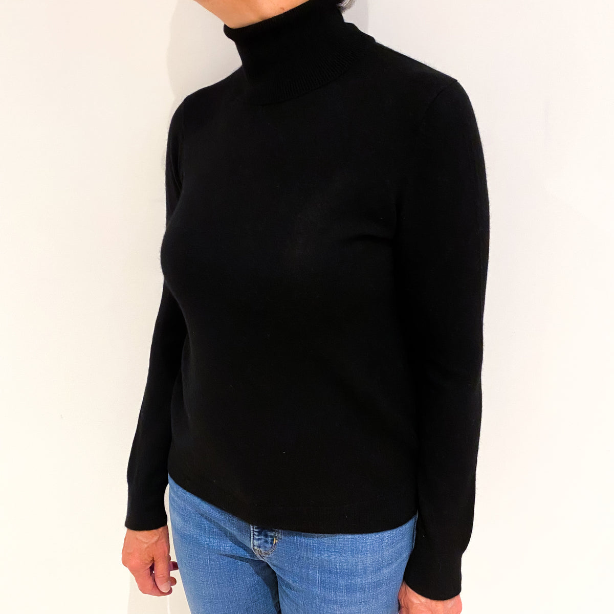 Black Cashmere Polo Neck Jumper Medium