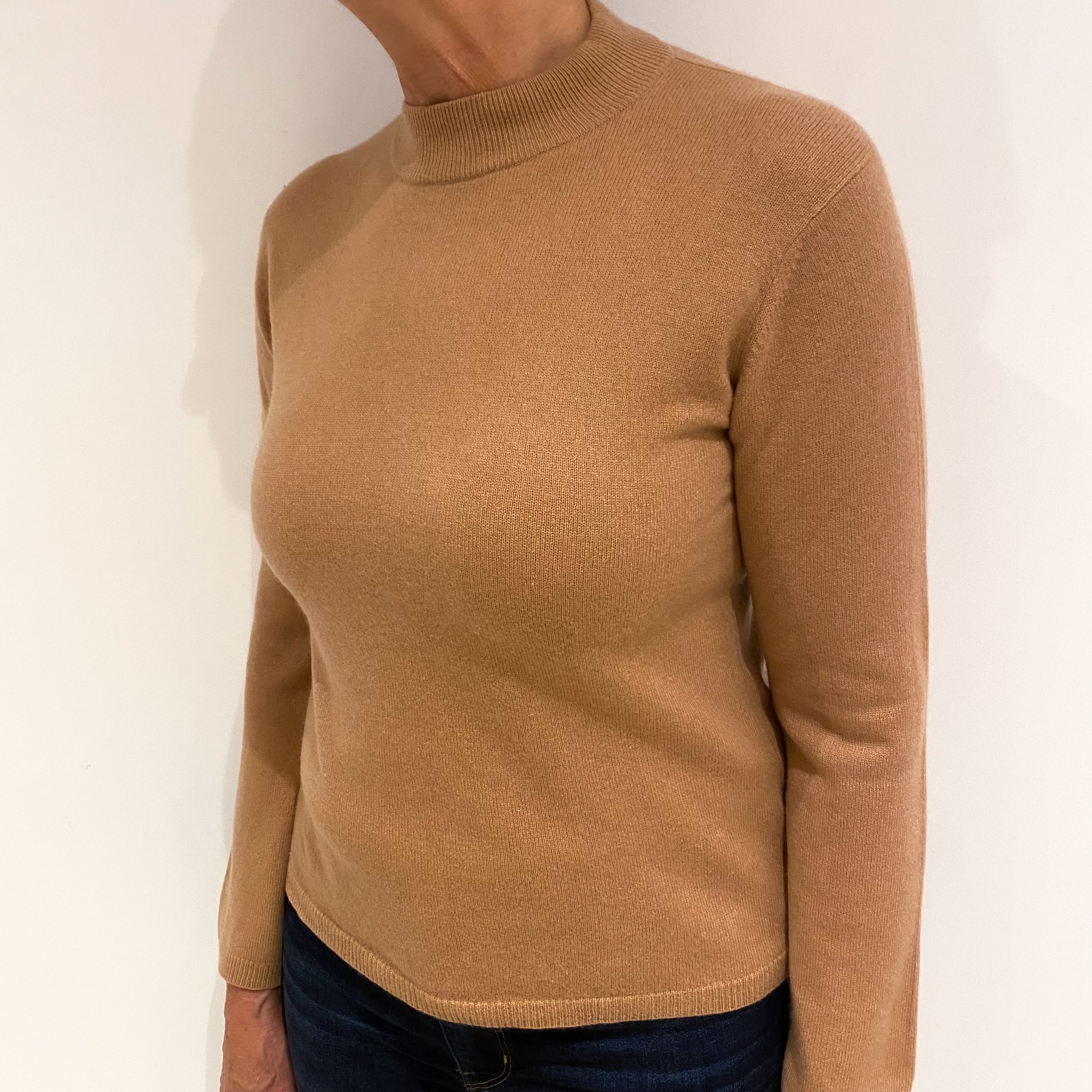 Camel Brown Cashmere Turtle Neck Jumper Medium