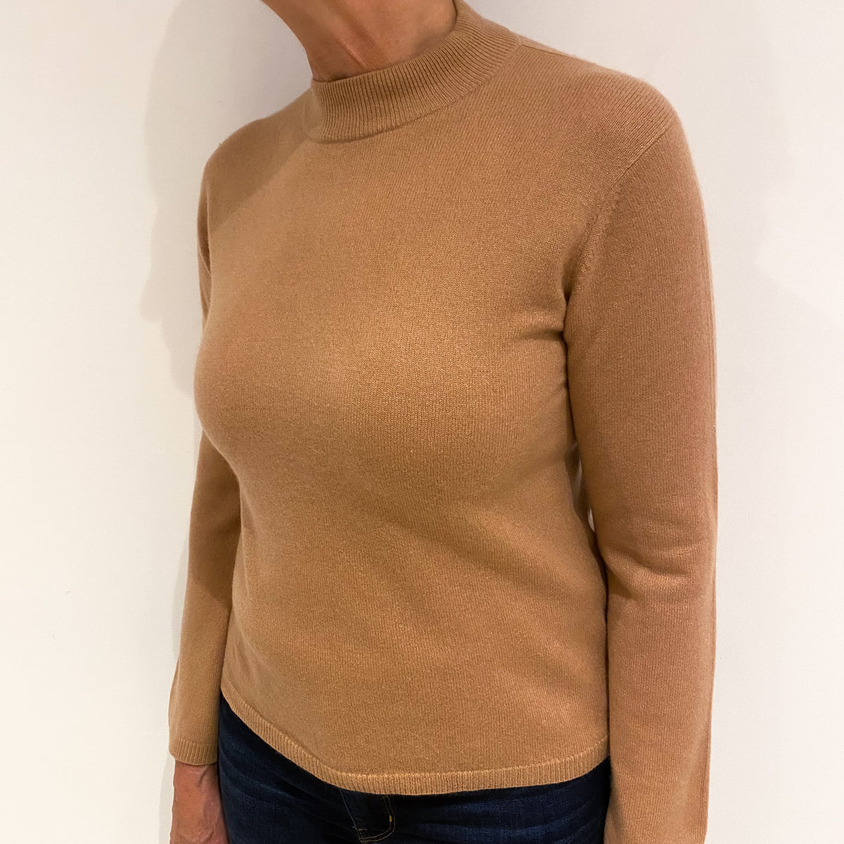 Camel Brown Cashmere Turtle Neck Jumper Medium