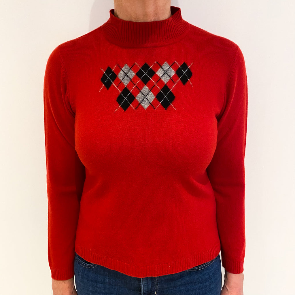 Spanish Red Black Diamond Cashmere Turtle Neck Jumper Medium