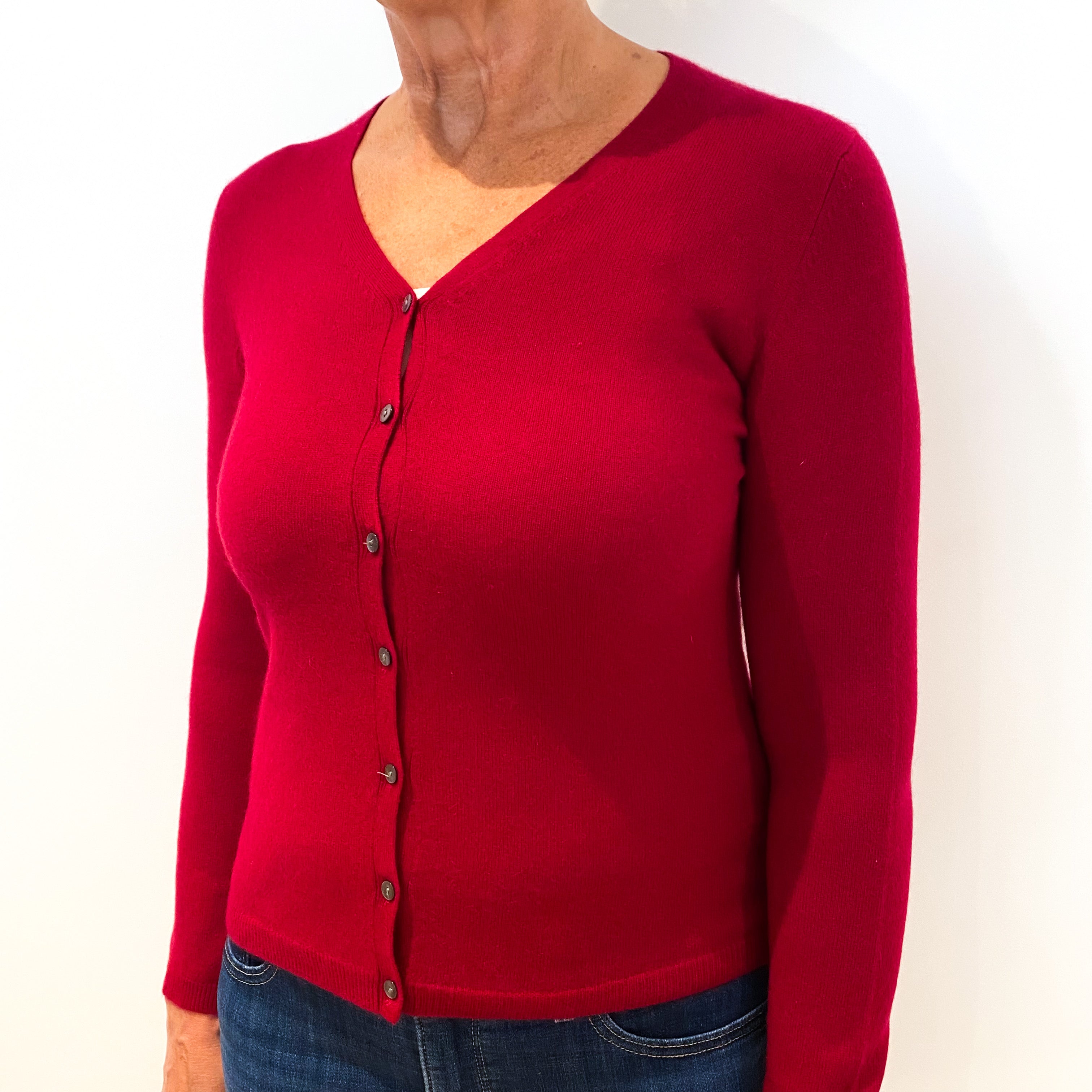 Scarlet Red Cashmere V-Neck Cardigan Medium
