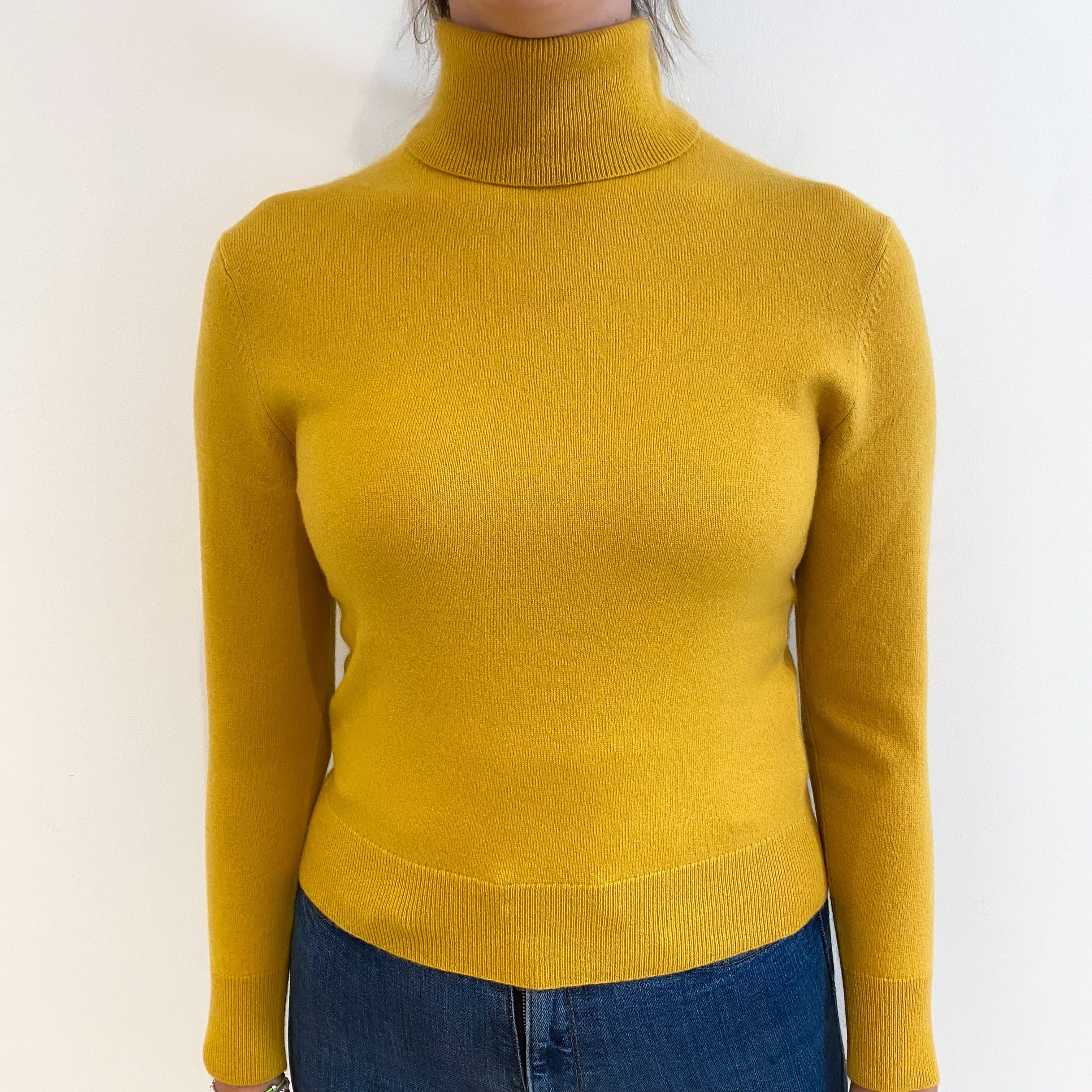 Mustard Yellow Cashmere Polo Neck Jumper Small