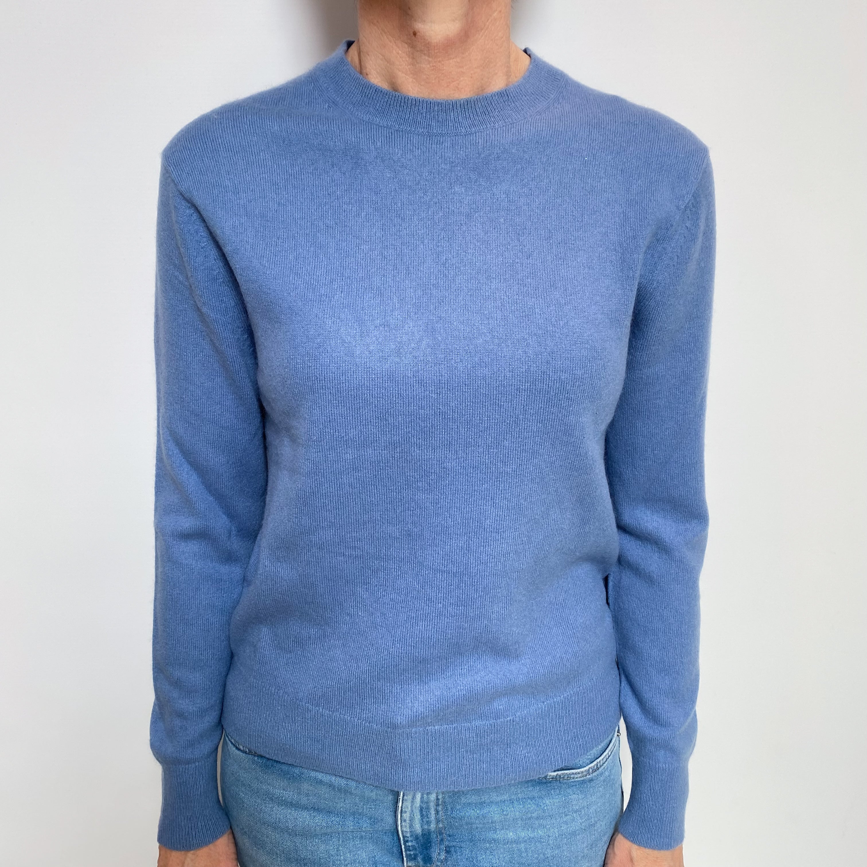 Dusky Blue Cashmere Crew Neck Jumper Small