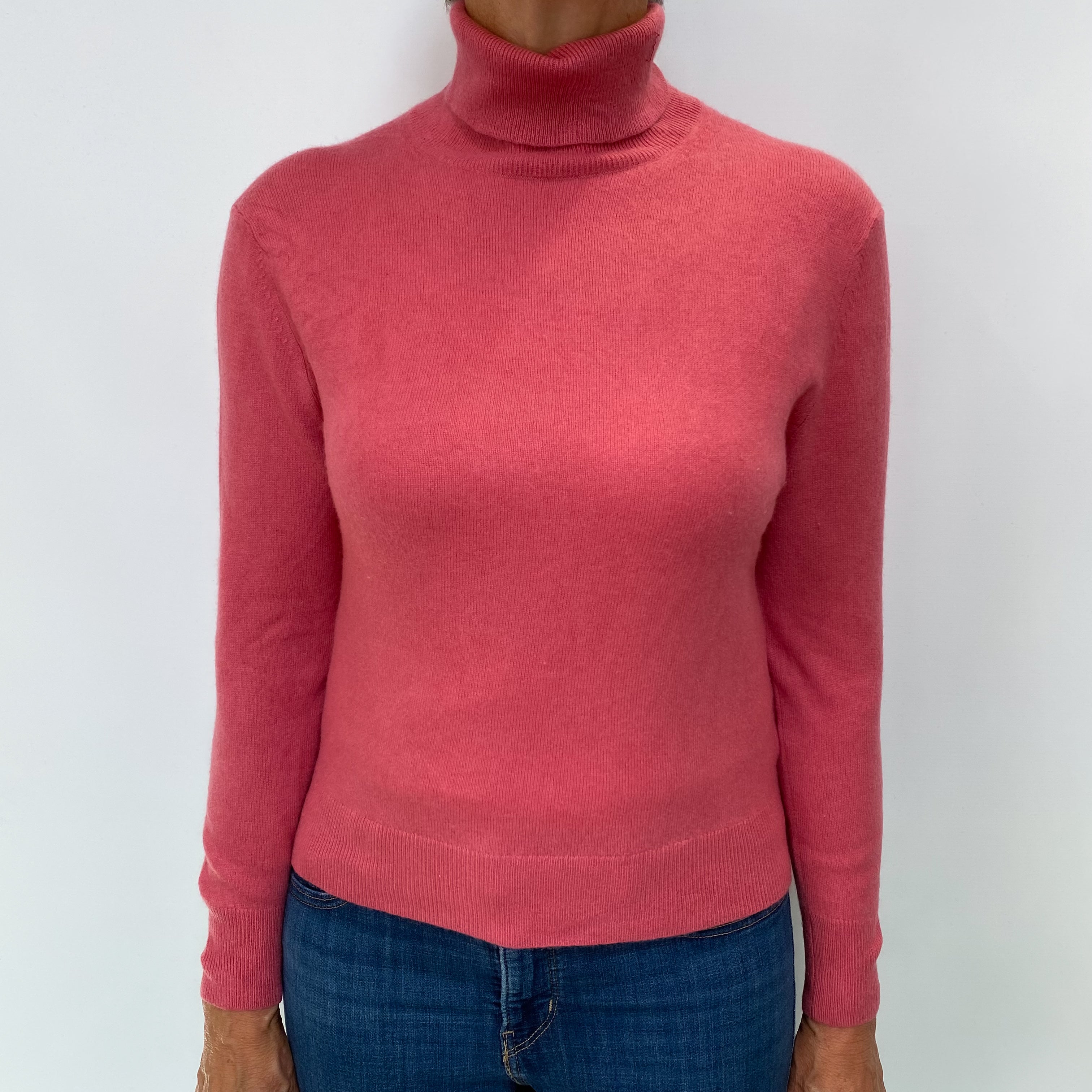 Loganberry Pink Cashmere Polo Neck Jumper Medium
