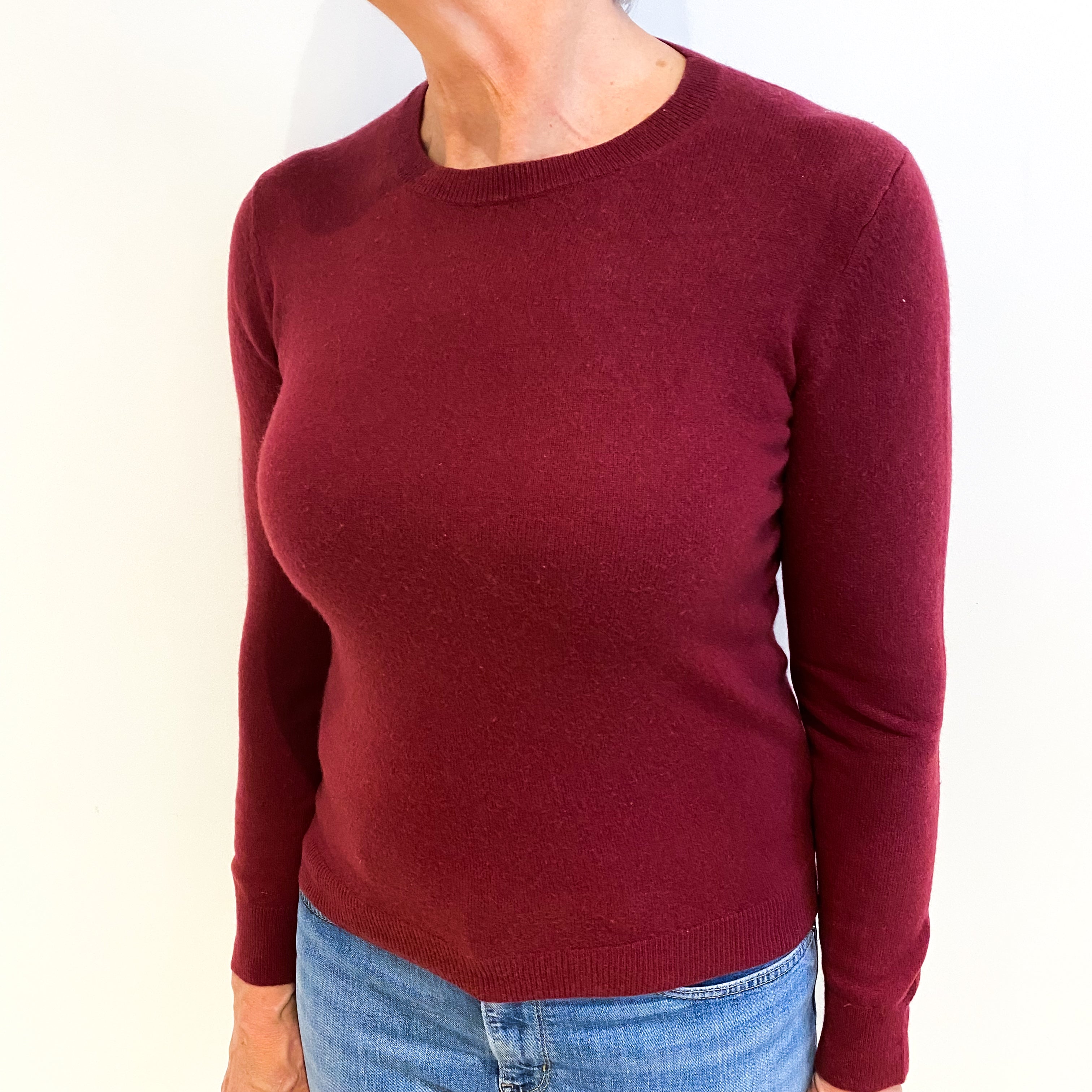 Burgundy Red Cashmere Crew Neck Jumper Medium