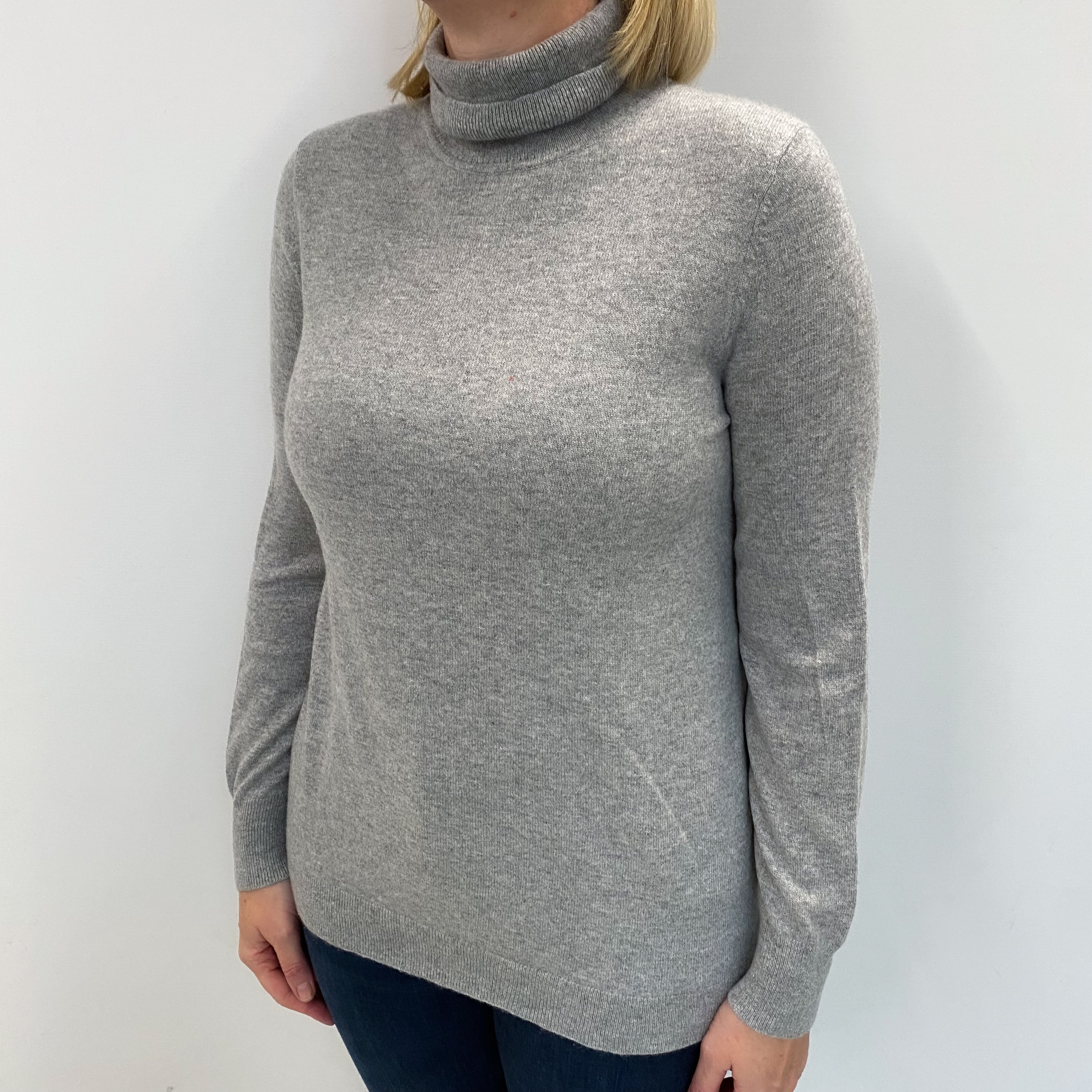 Smoke Grey Cashmere Polo Neck Jumper Large