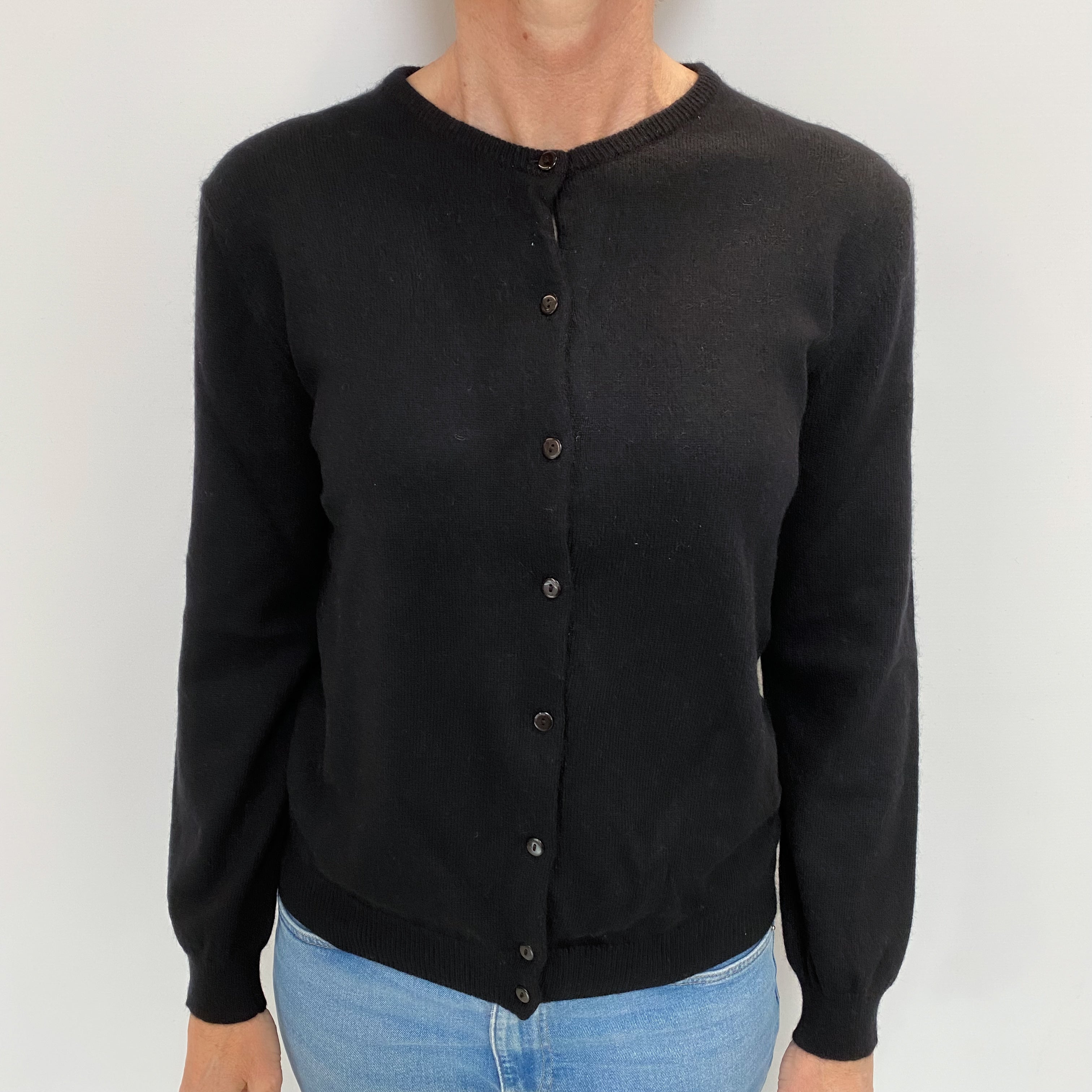 Black Cashmere Crew Neck Cardigan Small