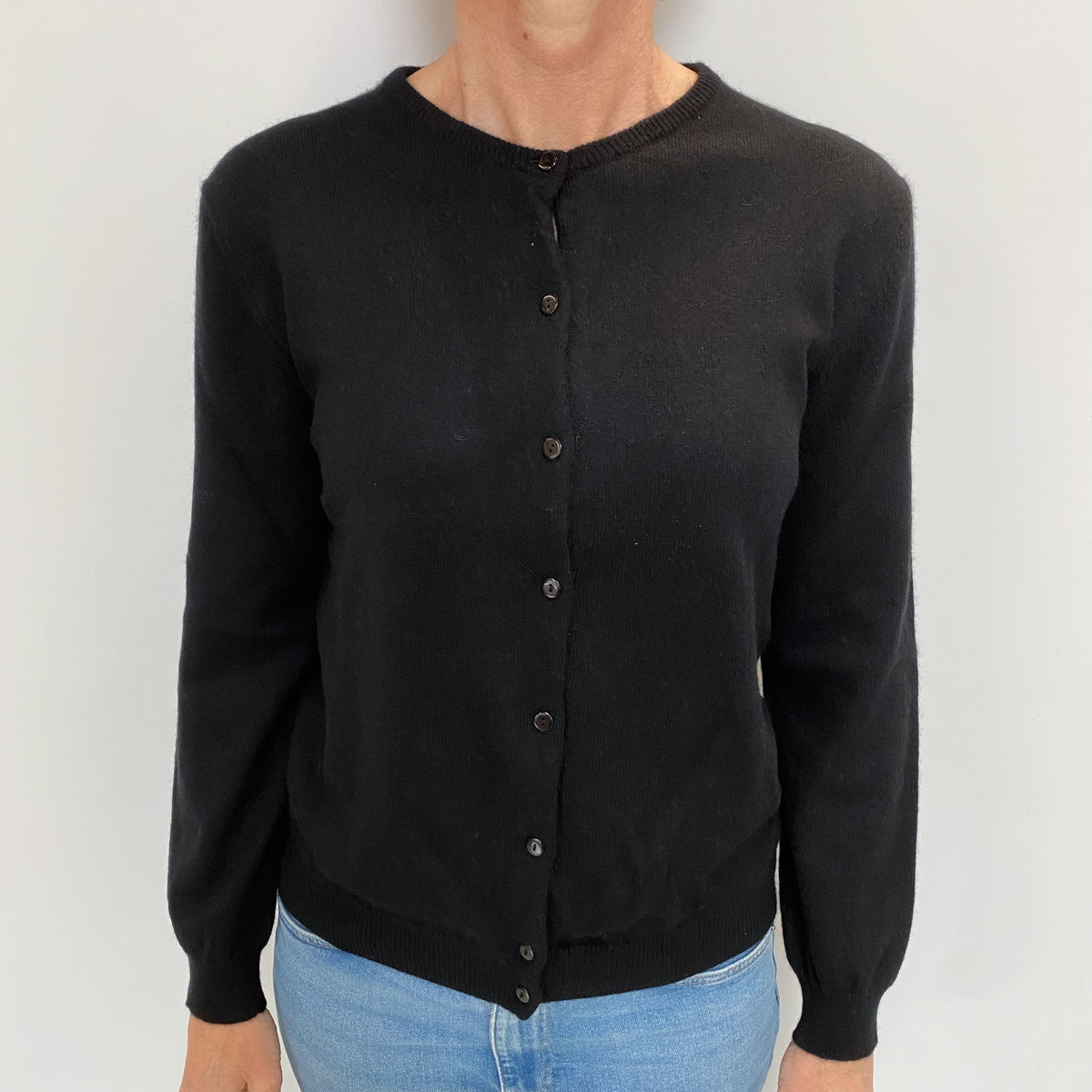 Black Cashmere Crew Neck Cardigan Small