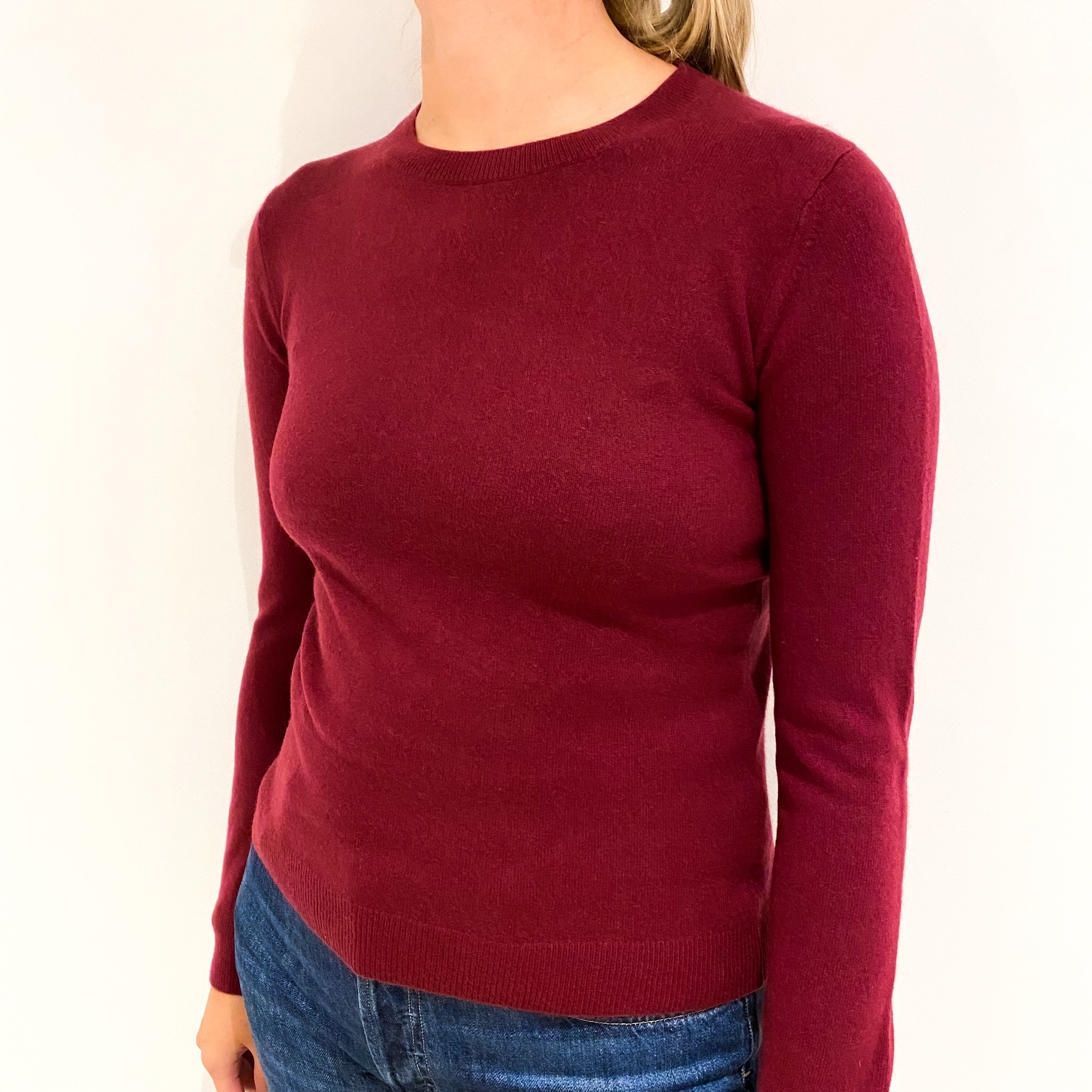 Burgundy Red Cashmere Crew Neck Jumper Small
