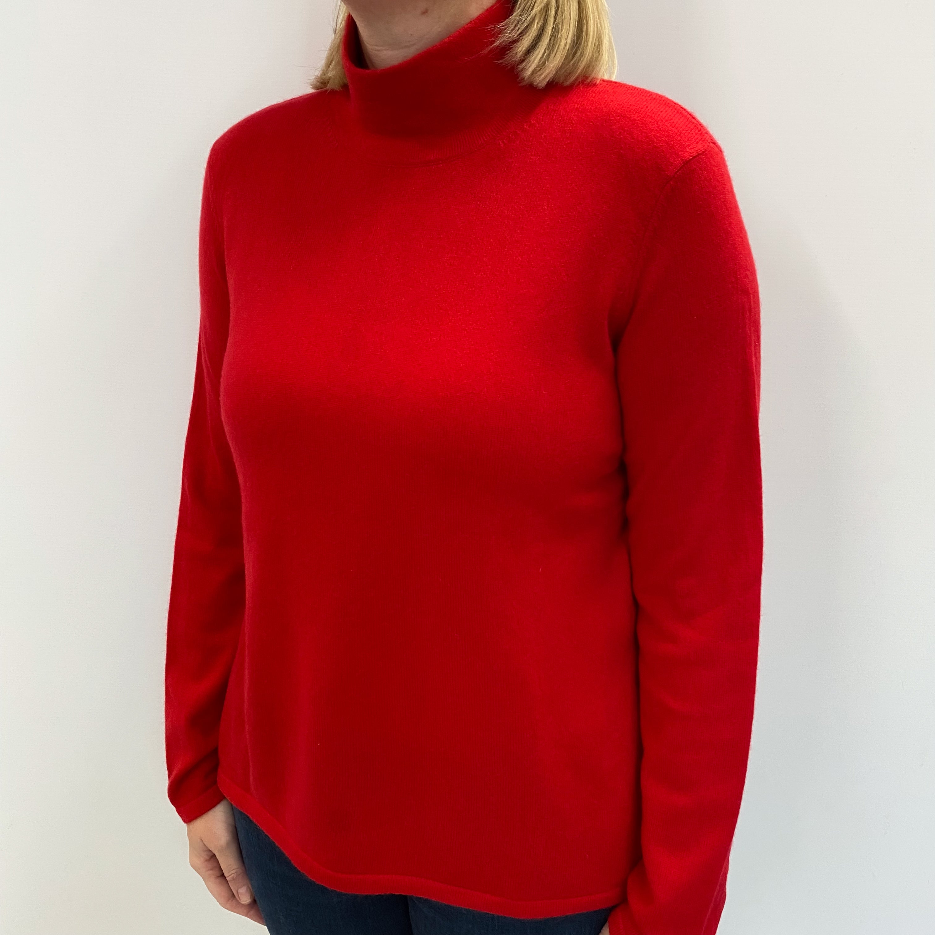 Scarlet Red Cashmere Turtle Neck Jumper Large
