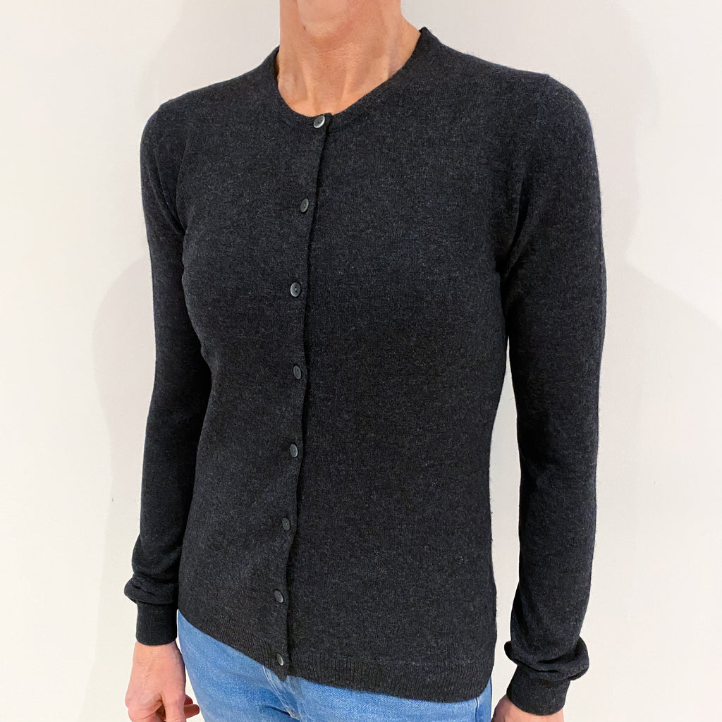 Charcoal Grey Cashmere Crew Neck Cardigan Small