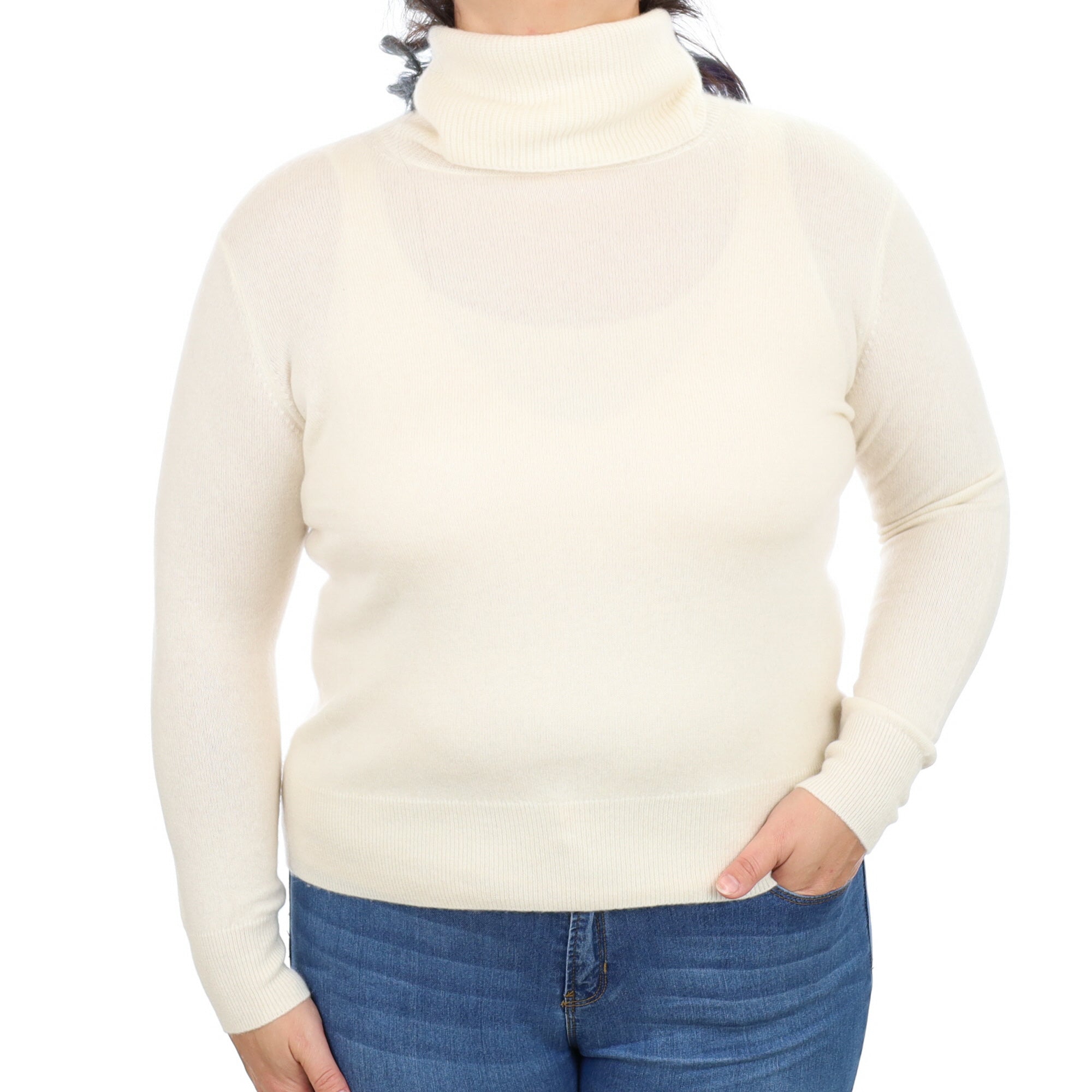 Vanilla Cream Cashmere Polo Neck Jumper Large