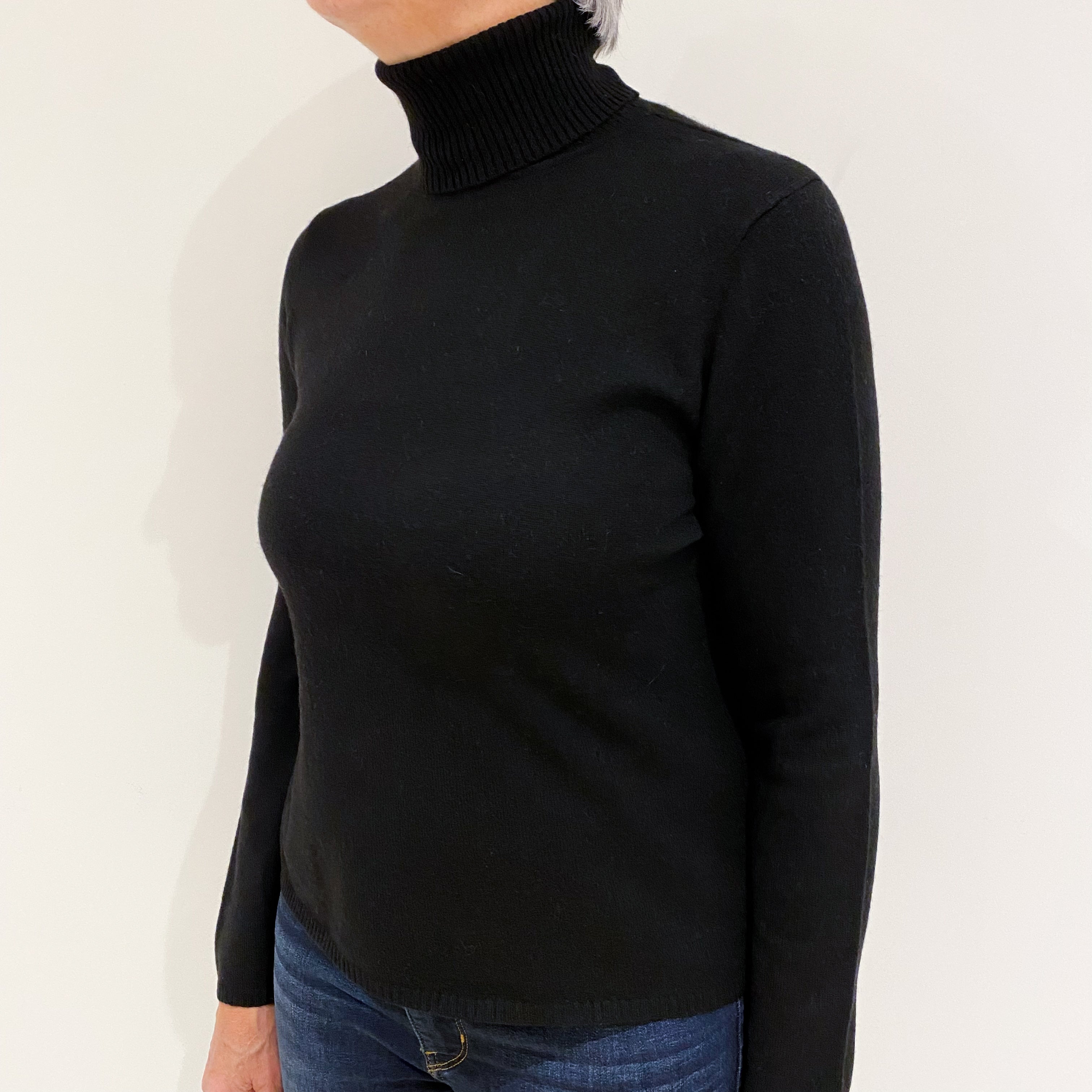 Black Cashmere Polo Neck Jumper Medium