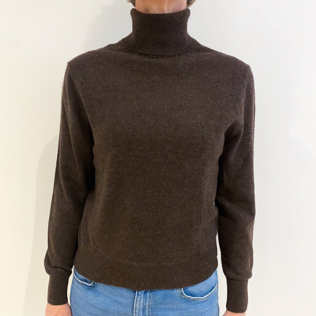 Dark Chocolate Brown Cashmere Polo Neck Jumper Small